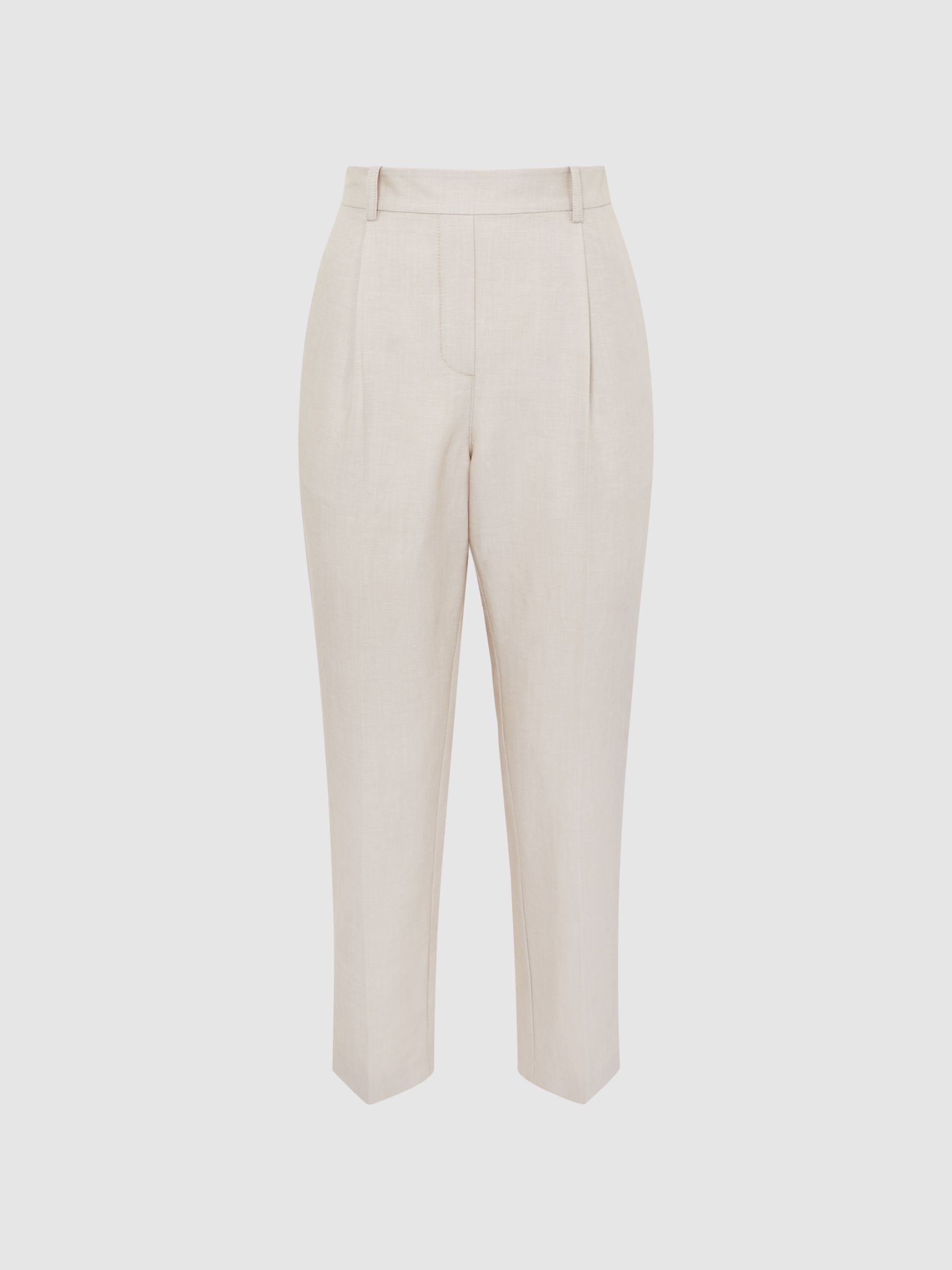 Tapered Linen Trousers in Oatmeal - Image 2 of 6