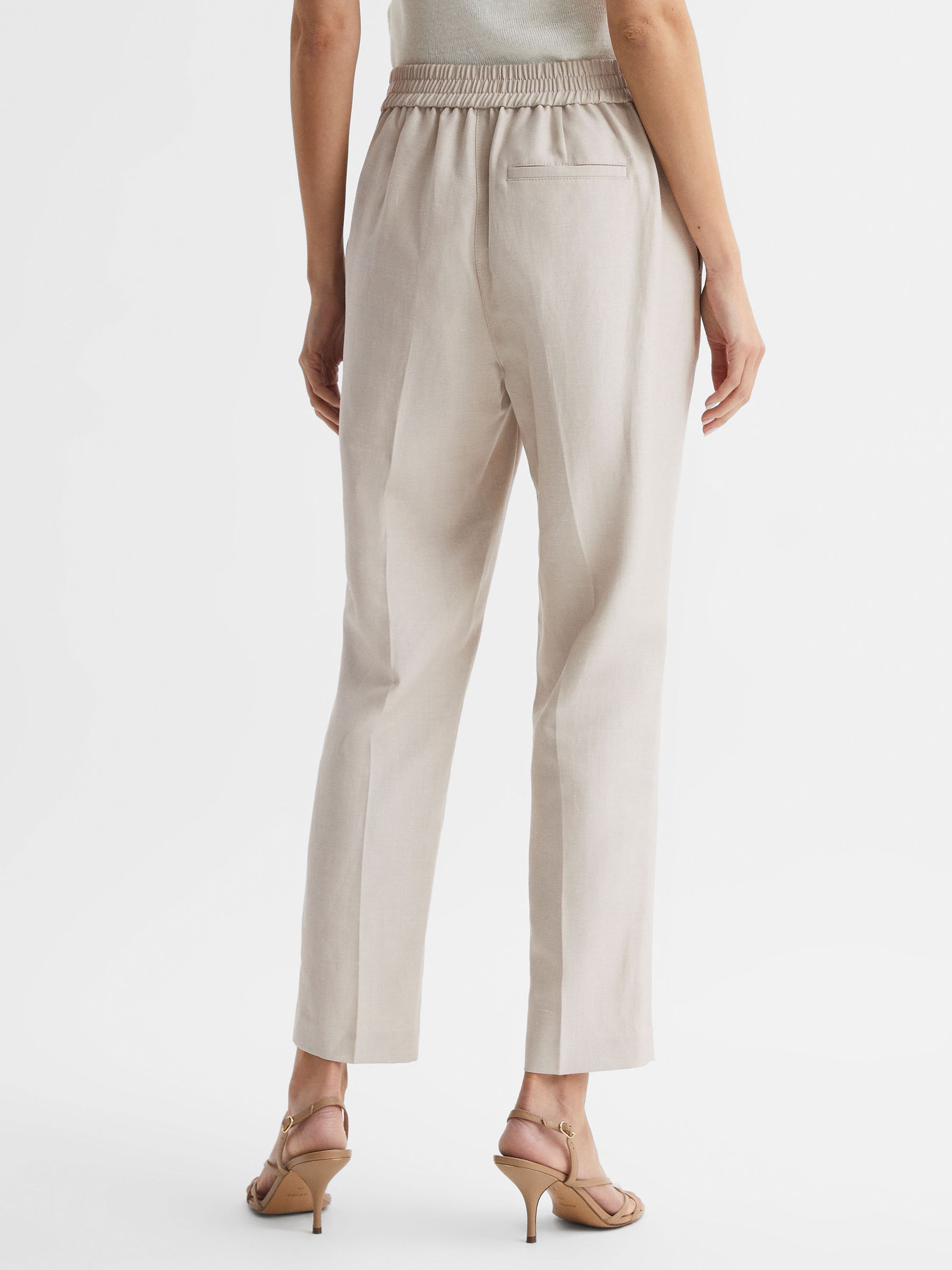 Tapered Linen Trousers in Oatmeal - Image 5 of 6