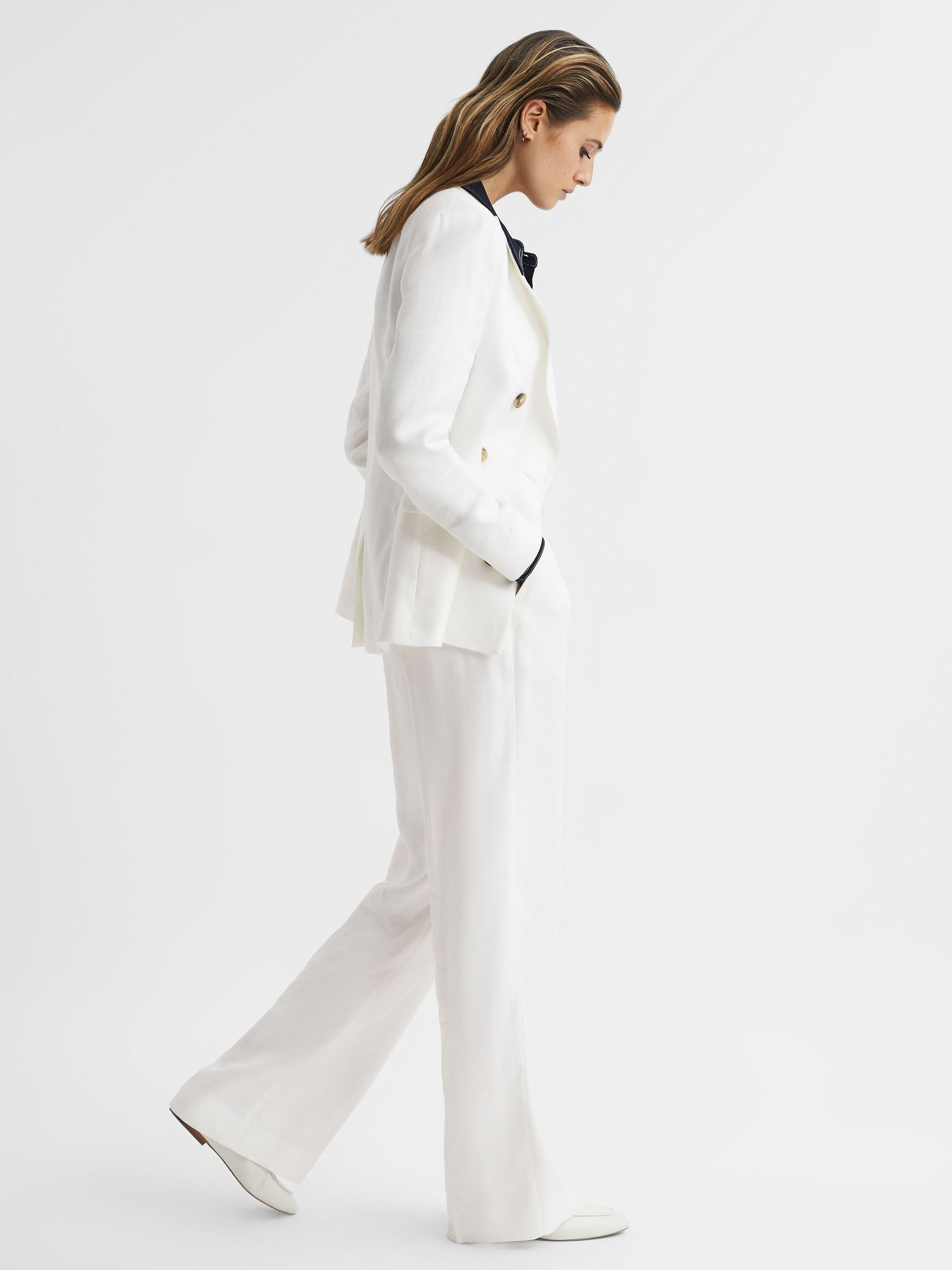 Petite Wide Leg Linen Trousers in White - Image 1 of 8