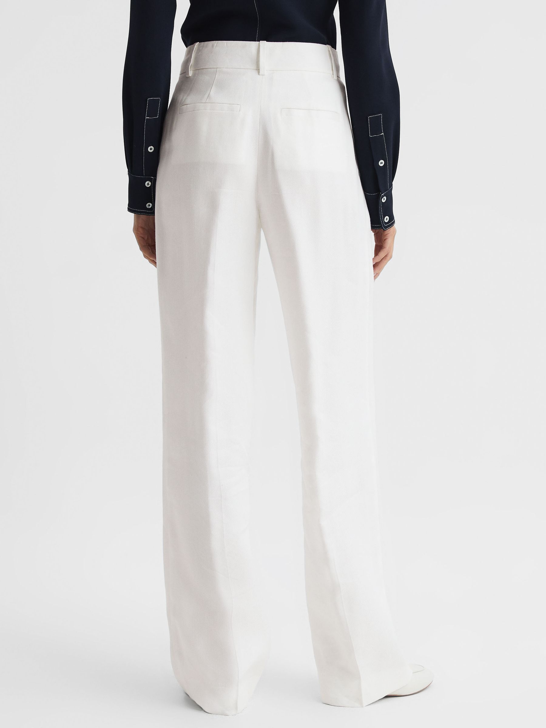 Petite Wide Leg Linen Trousers in White - Image 5 of 8