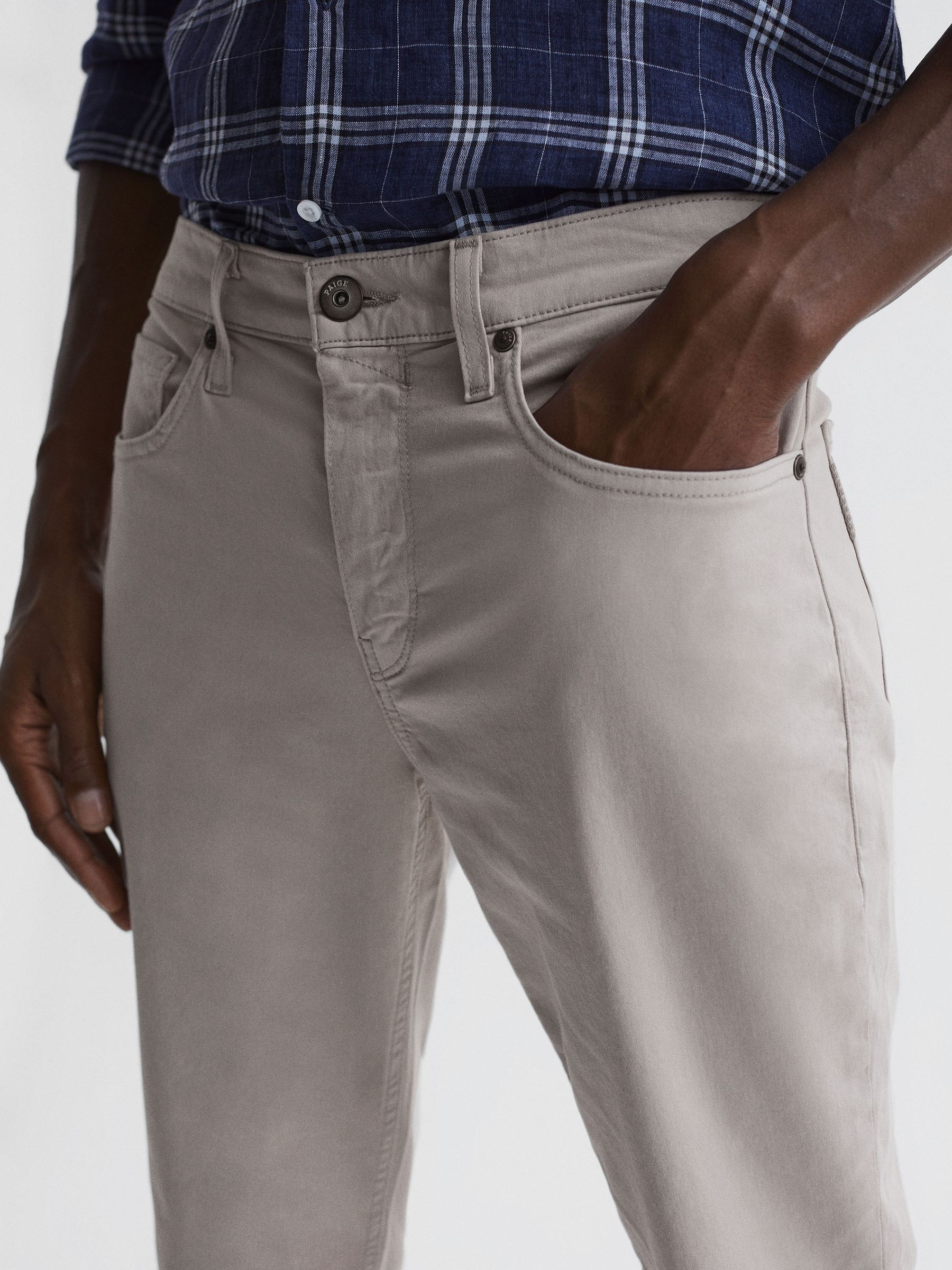 Paige Regular Fit Straight Leg Jeans in Oyster - Image 4 of 7