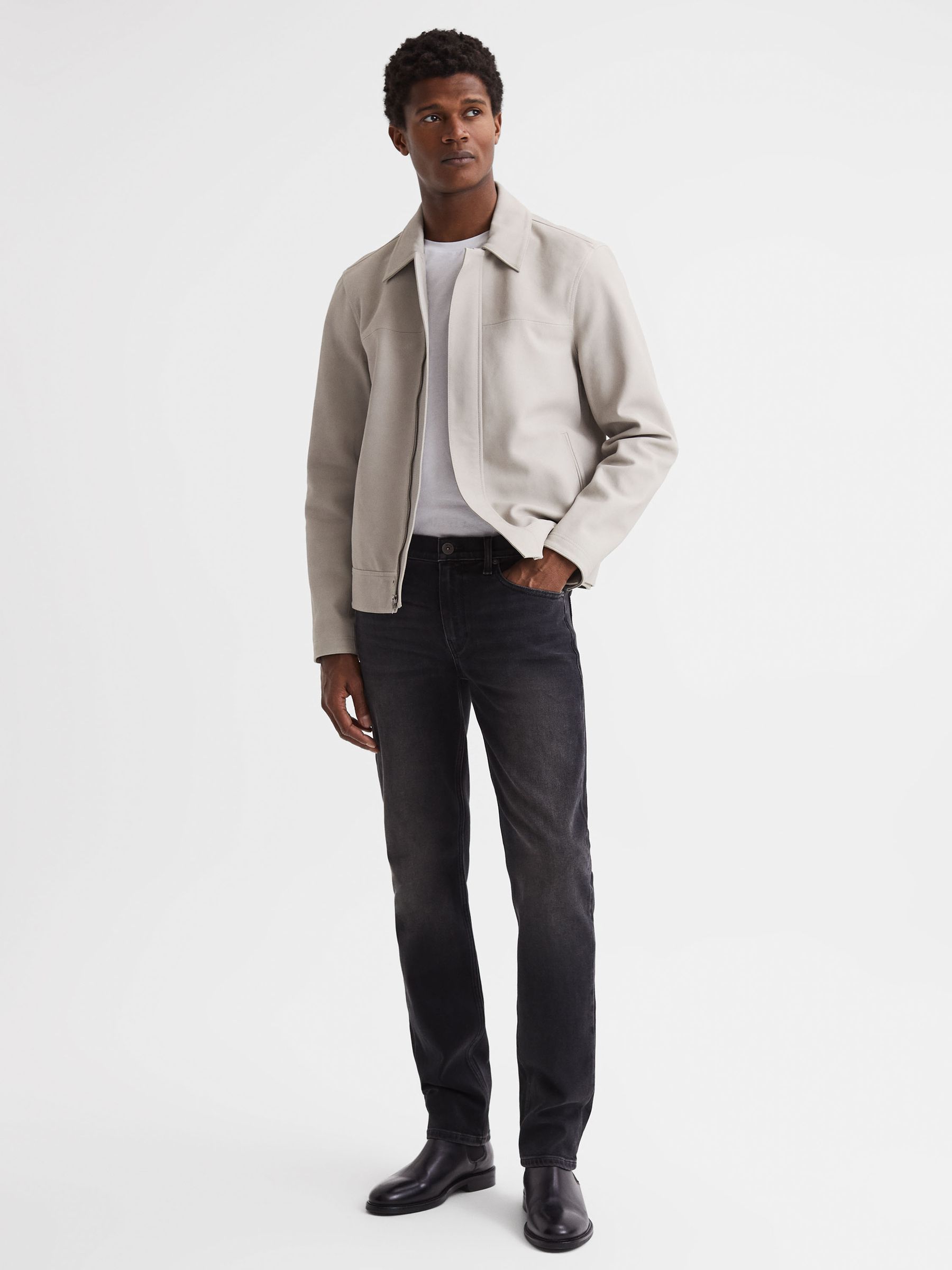 Paige Leather Jacket in Oyster - Image 3 of 5