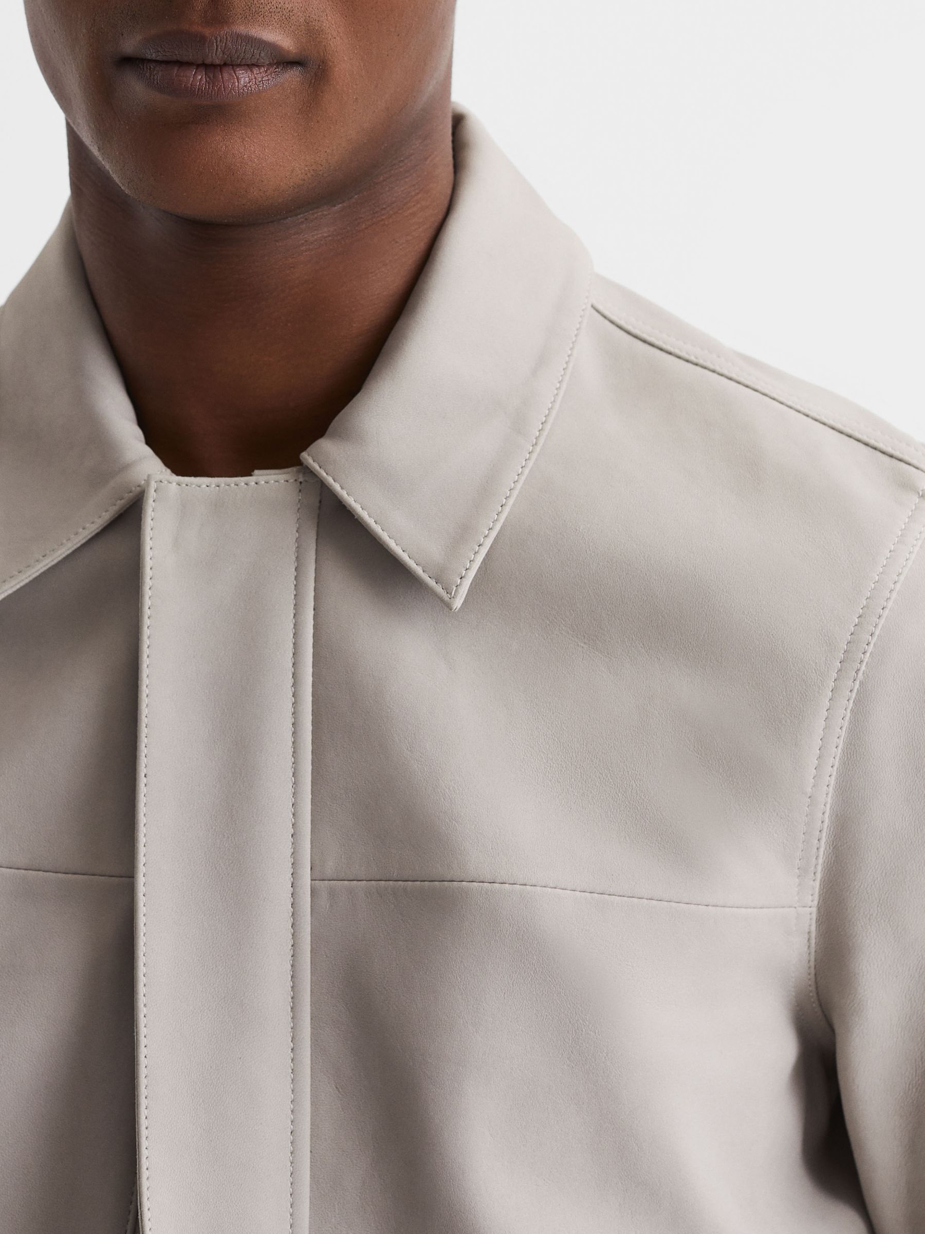 Paige Leather Jacket in Oyster - Image 4 of 5