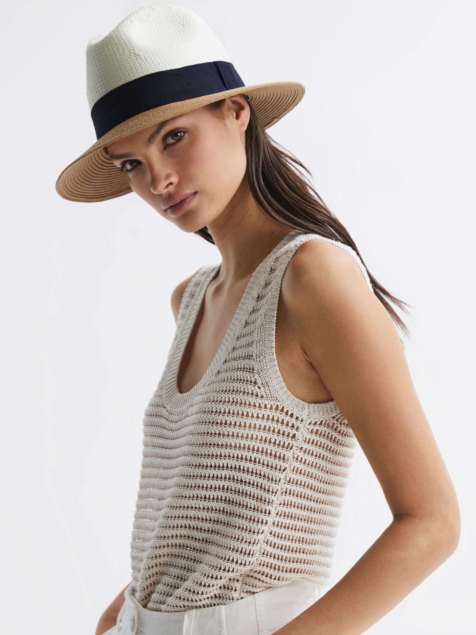 Colourblock Straw Hat in Blue - Image 2 of 4