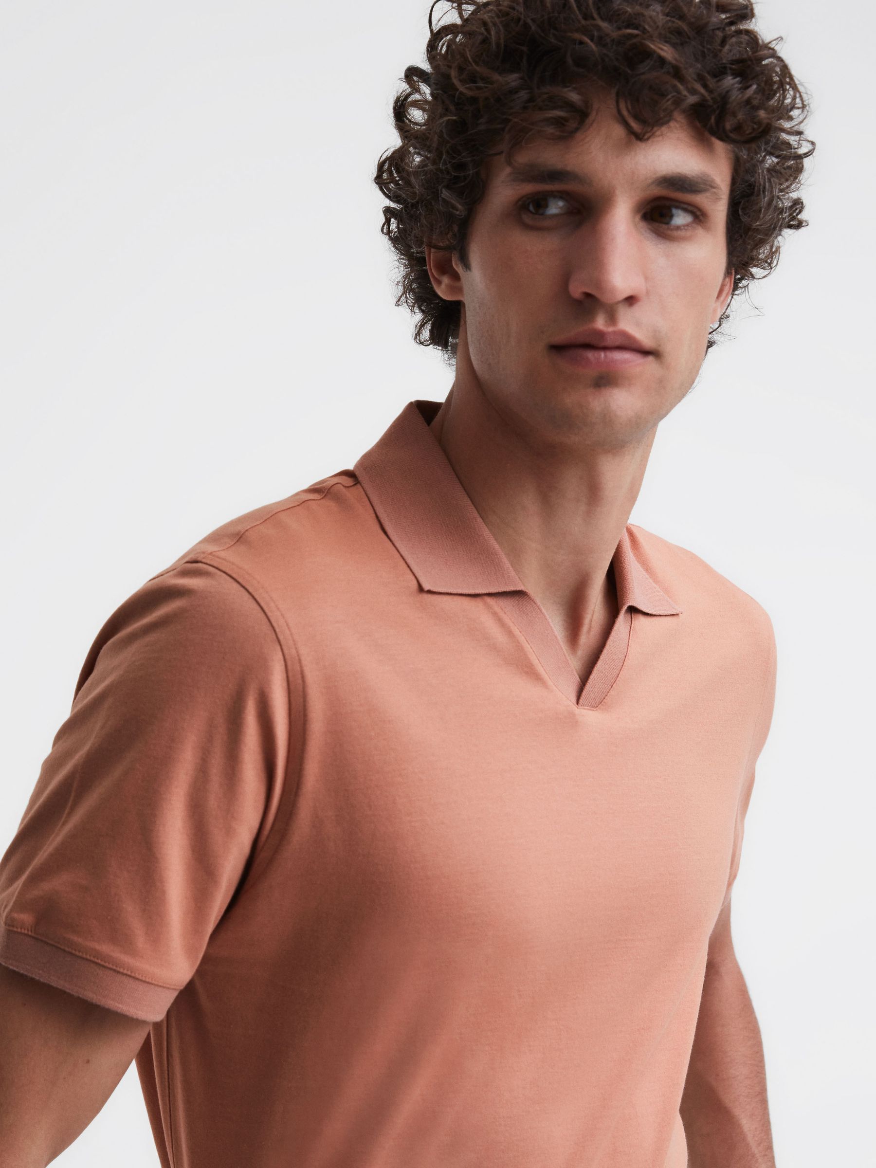 Slim Fit Mercerised Cotton Polo Shirt in Terracotta - Image 1 of 5