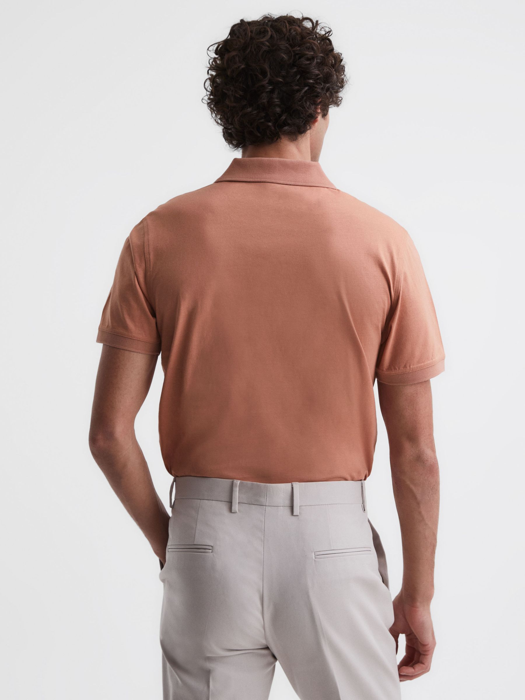 Slim Fit Mercerised Cotton Polo Shirt in Terracotta - Image 4 of 5