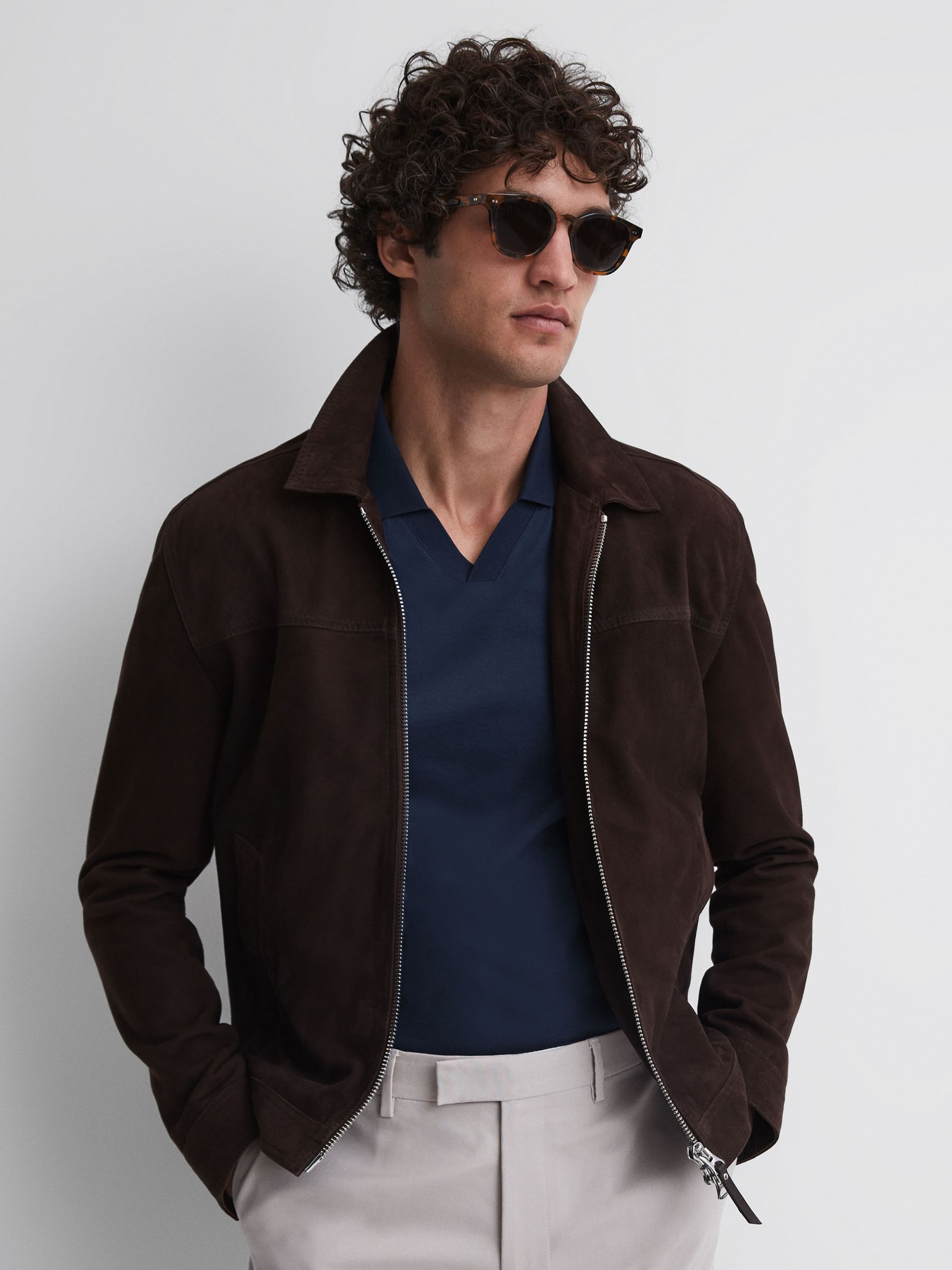 Slim Fit Mercerised Cotton Polo Shirt in Blue Night - Image 1 of 5