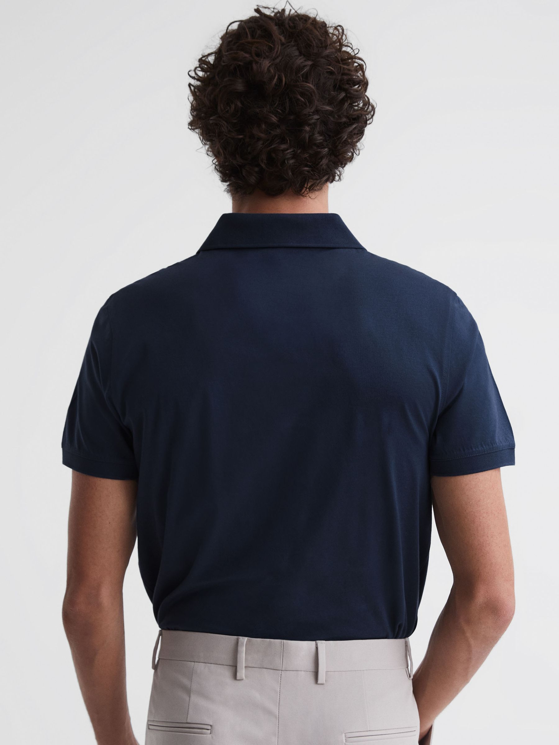 Slim Fit Mercerised Cotton Polo Shirt in Blue Night - Image 4 of 5