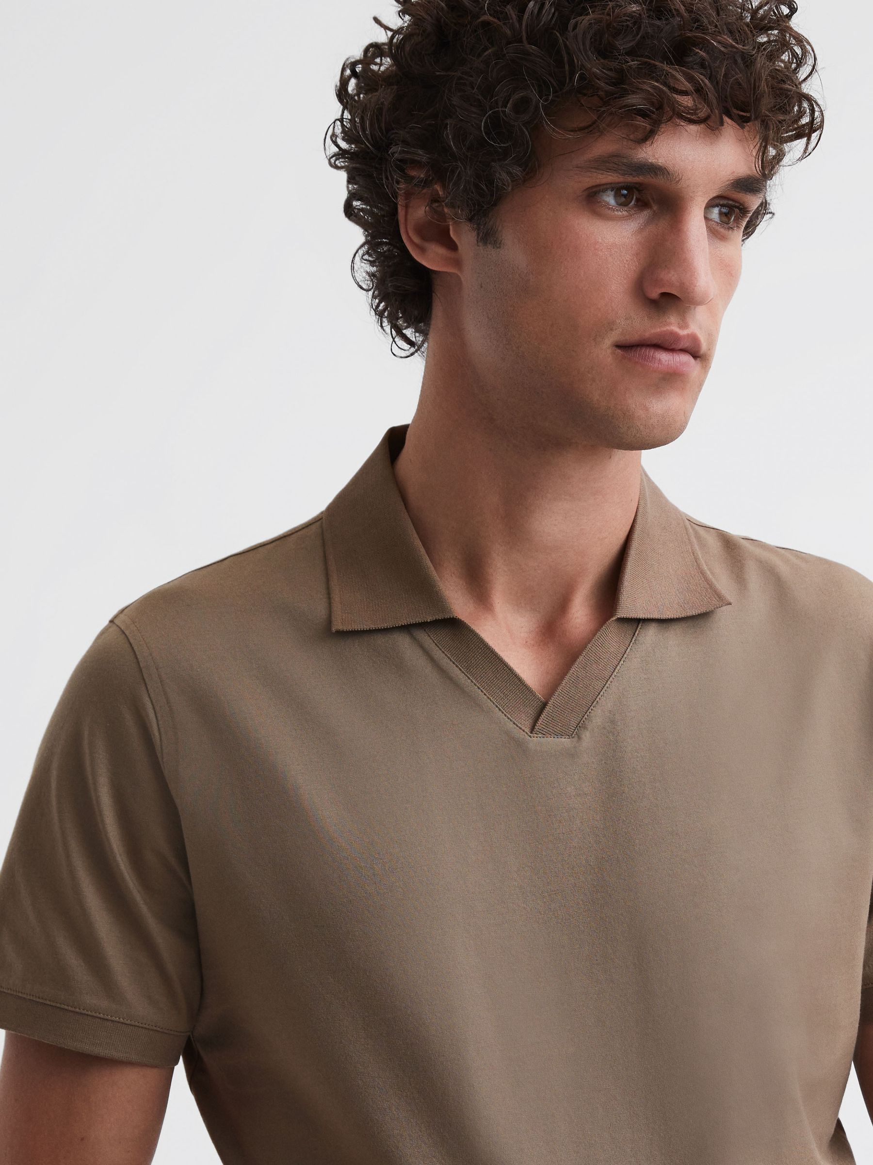 Slim Fit Mercerised Cotton Polo Shirt in Fawn - Image 1 of 5