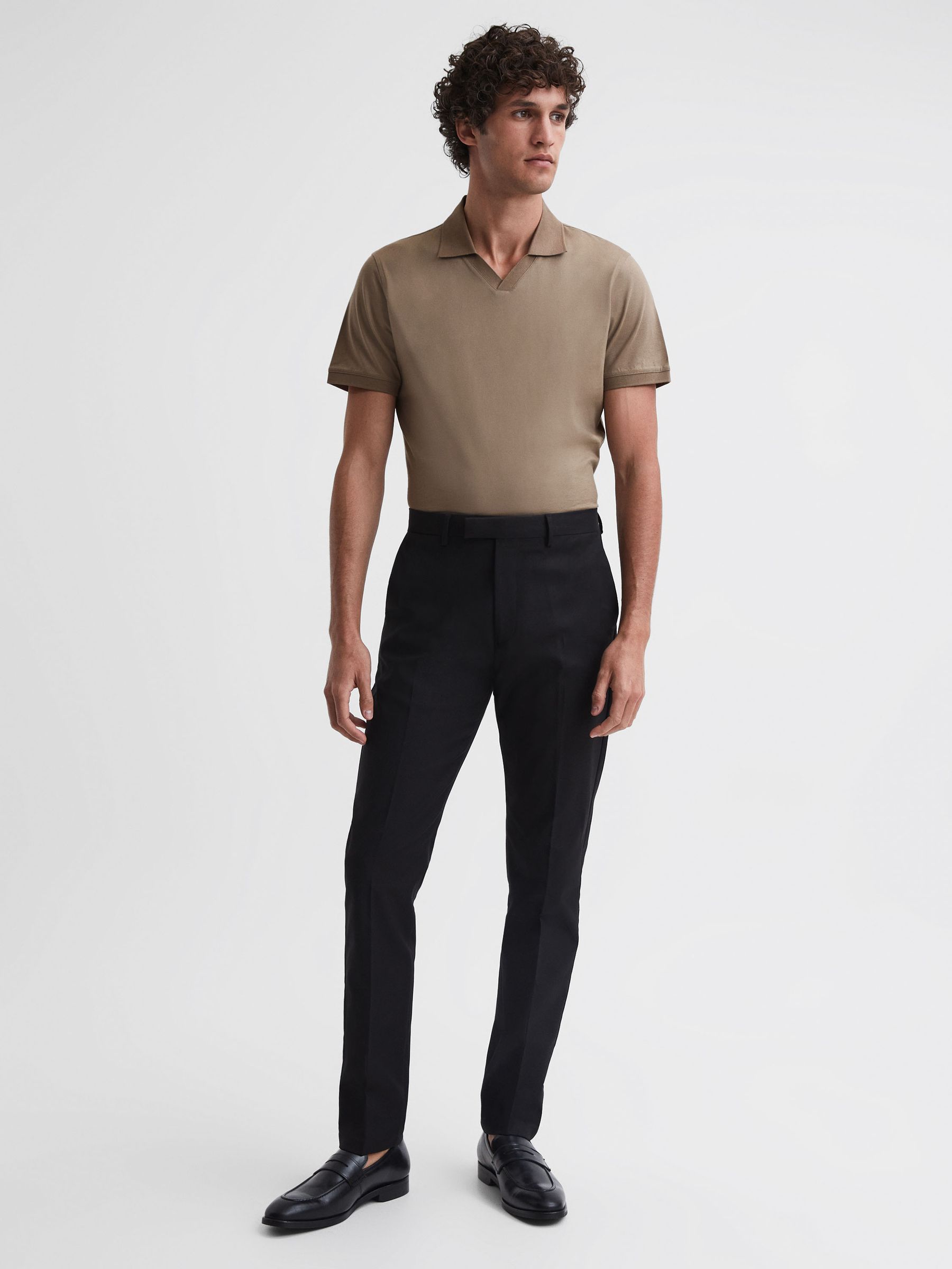 Slim Fit Mercerised Cotton Polo Shirt in Fawn - Image 3 of 5