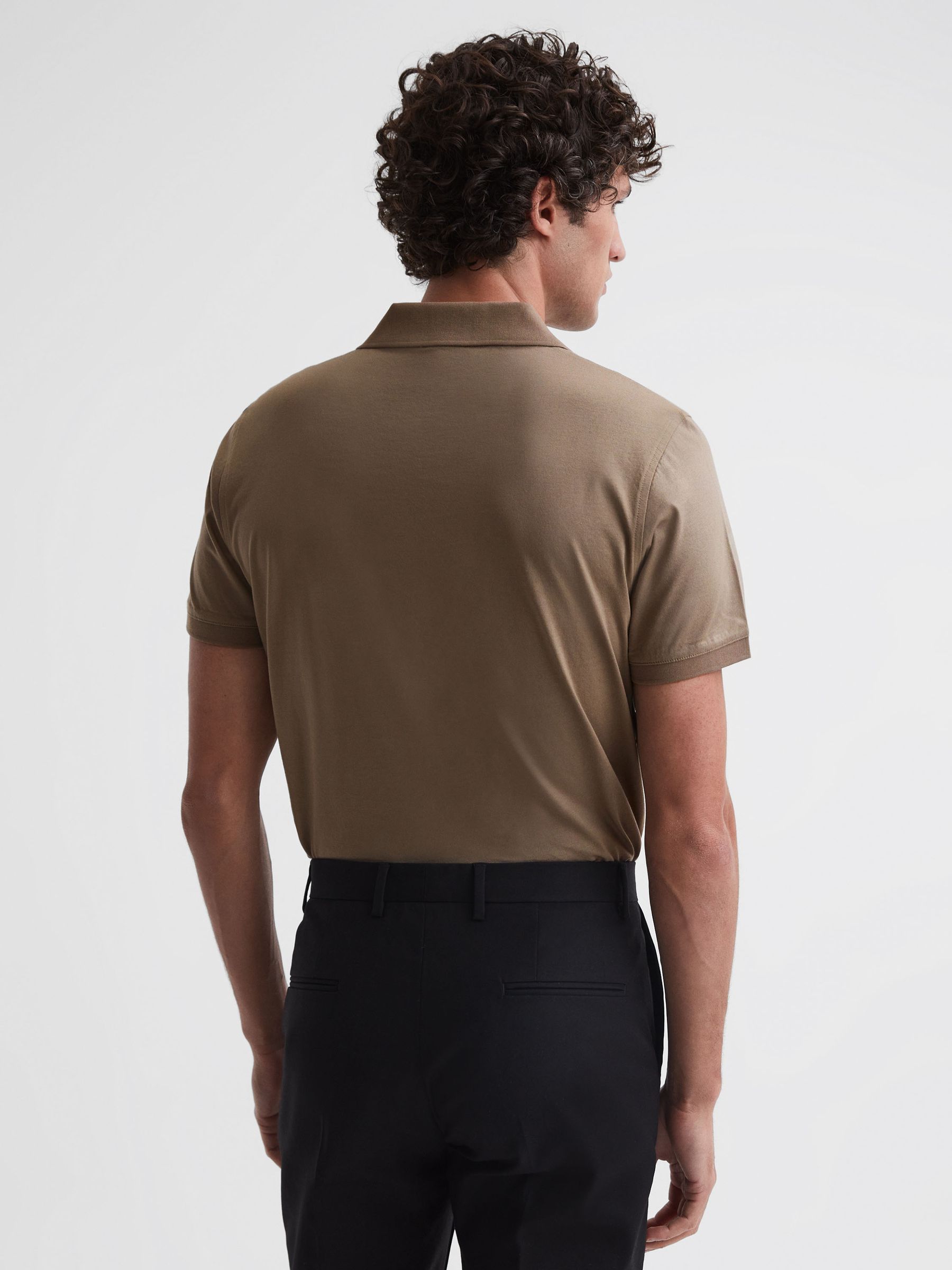 Slim Fit Mercerised Cotton Polo Shirt in Fawn - Image 5 of 5