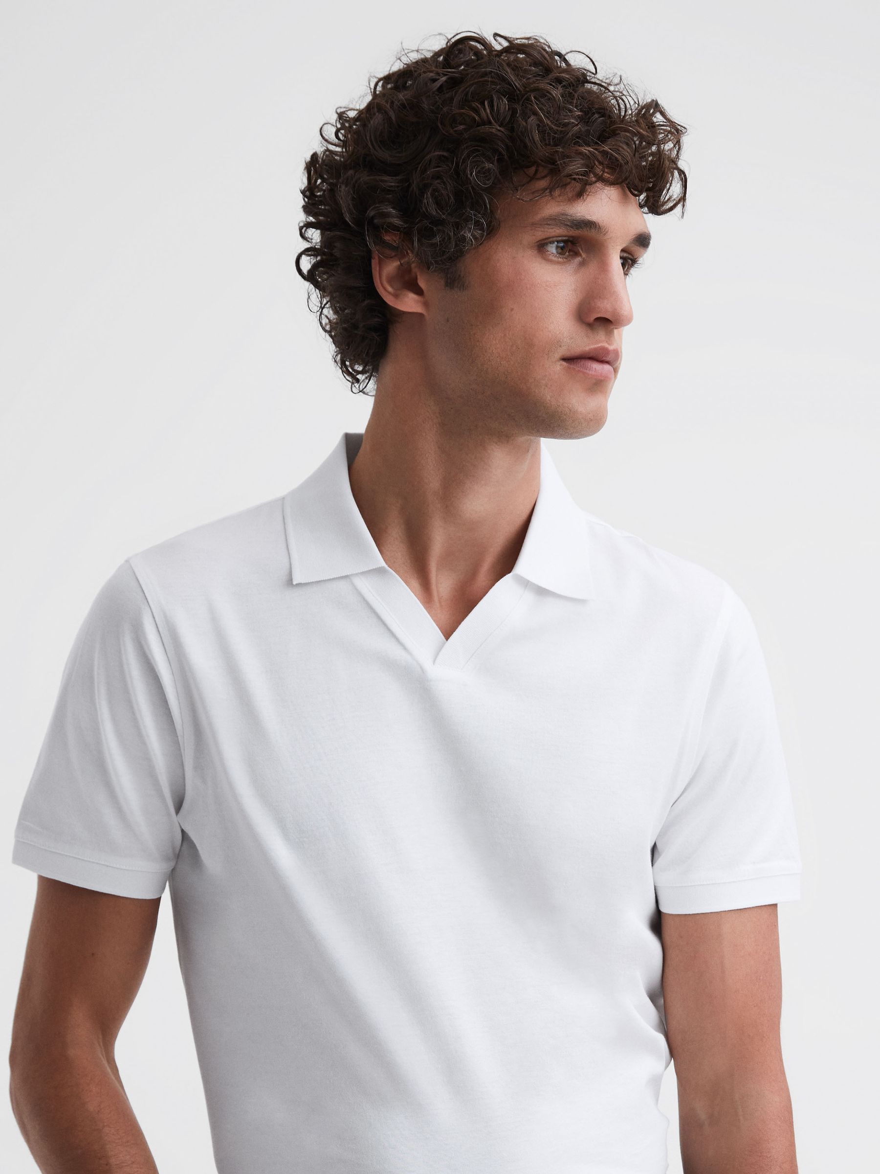 Slim Fit Mercerised Cotton T-Shirt in White - Image 1 of 5