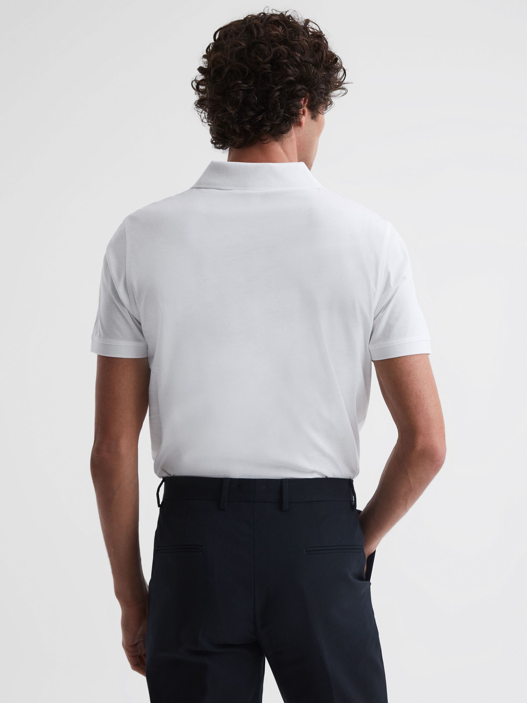Slim Fit Mercerised Cotton T-Shirt in White - Image 4 of 5