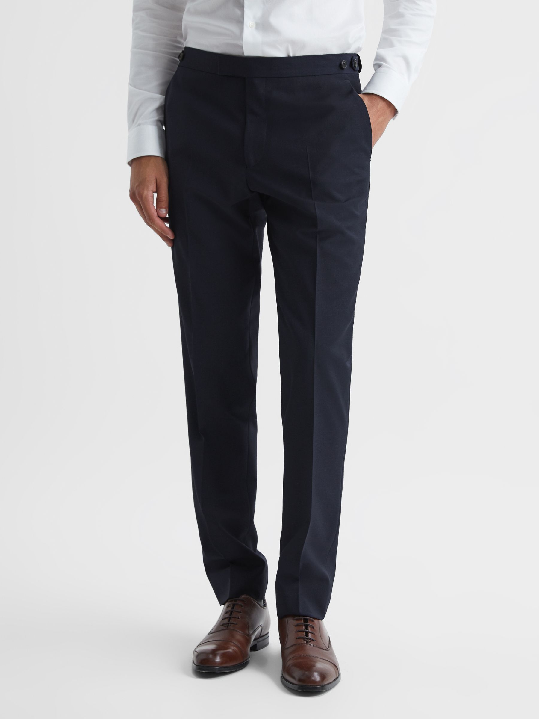 Slim Fit Wool Blend Trousers in Navy - Image 1 of 5
