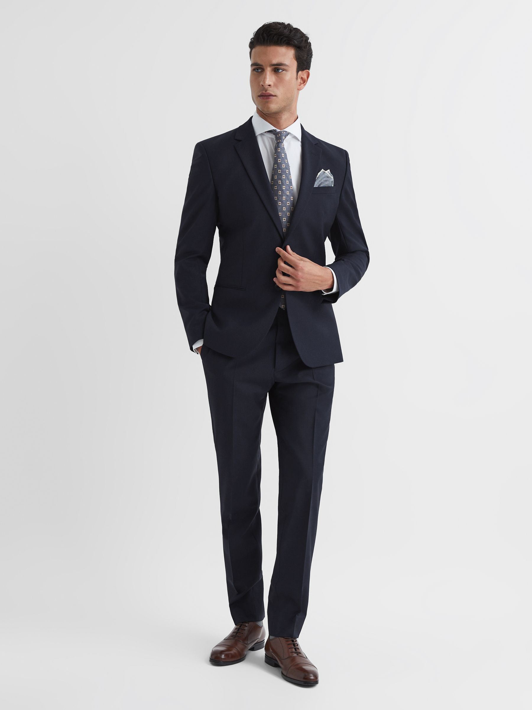 Slim Fit Wool Blend Trousers in Navy - Image 3 of 5