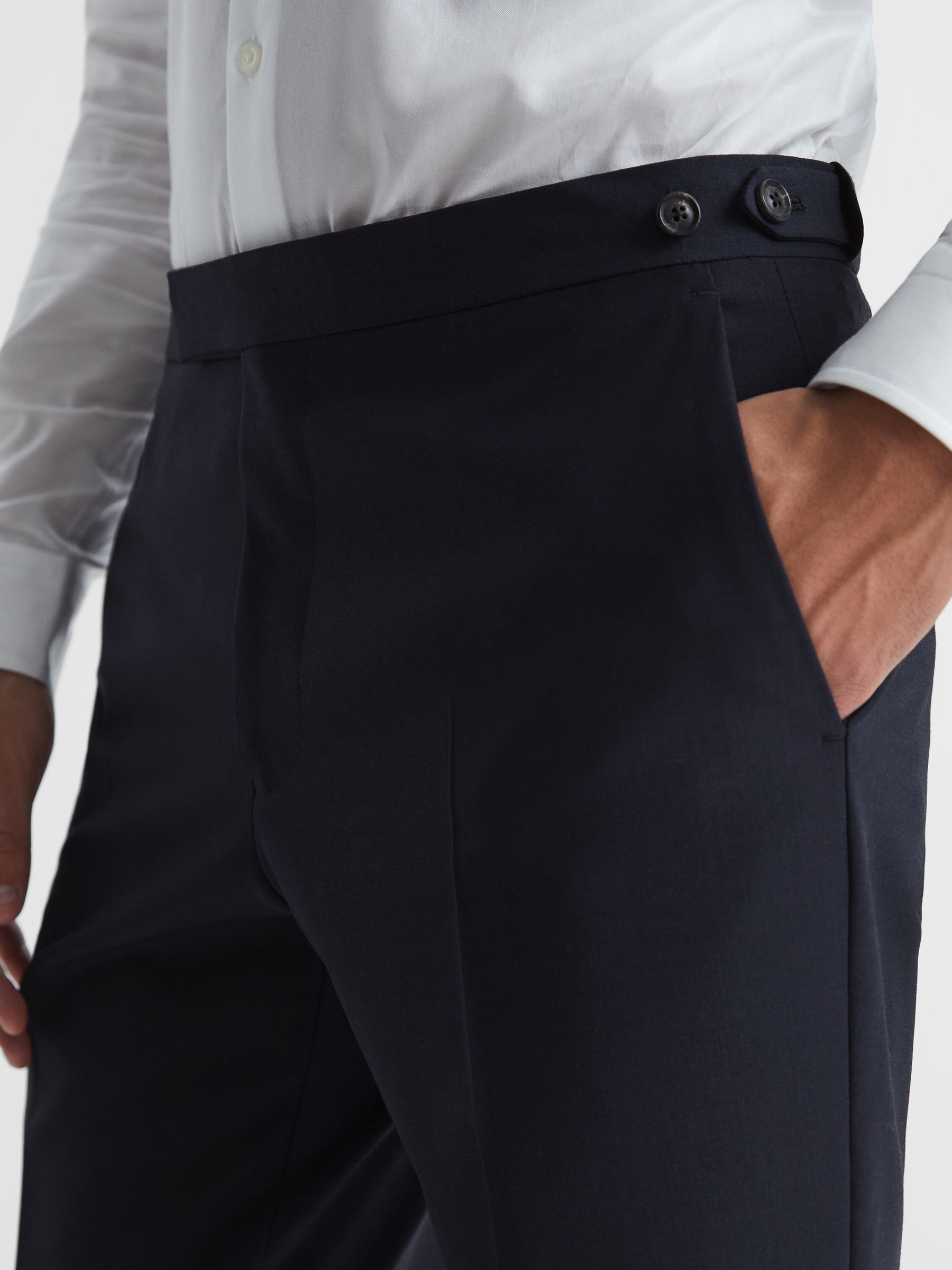 Slim Fit Wool Blend Trousers in Navy - Image 4 of 5
