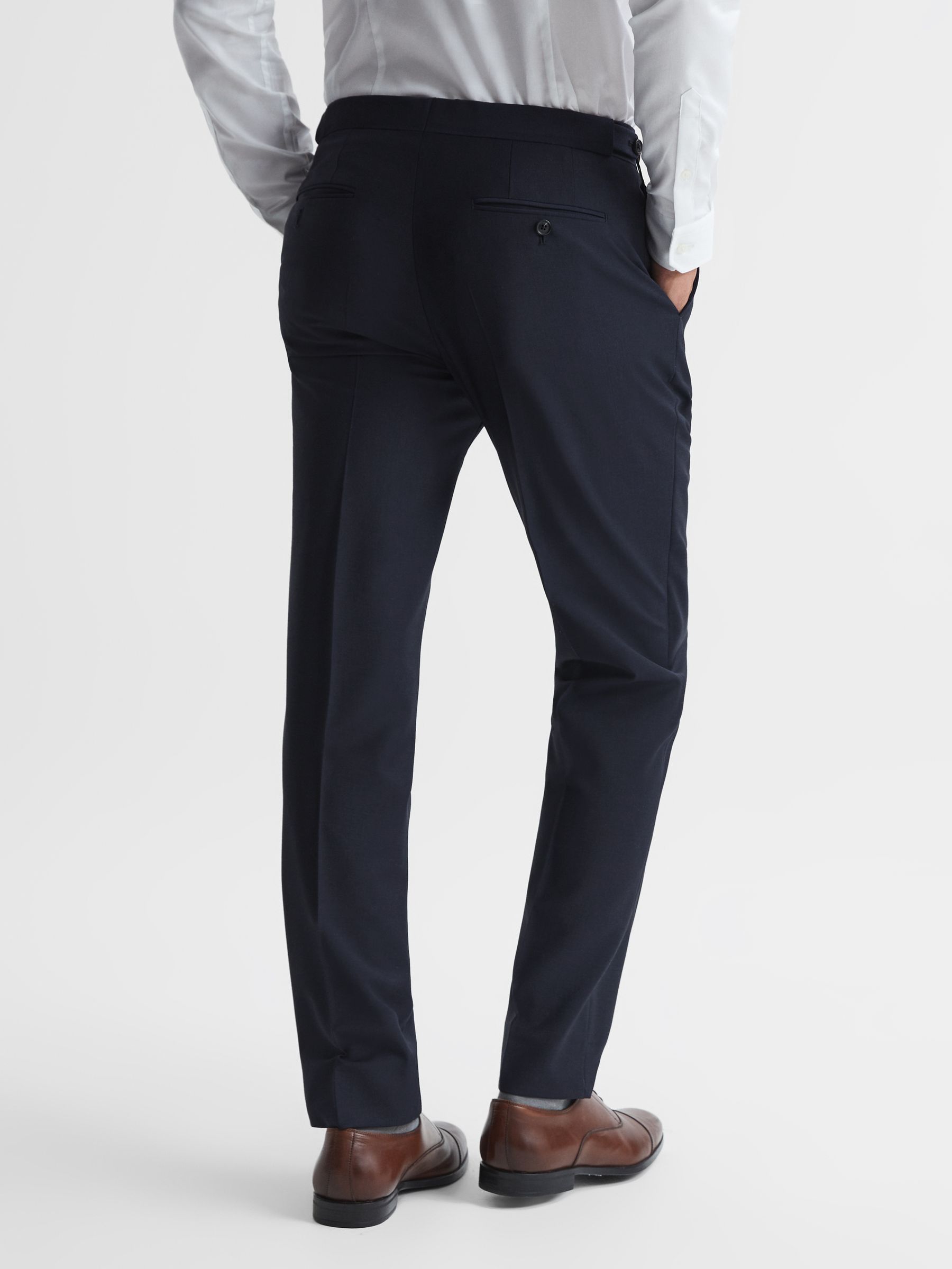 Slim Fit Wool Blend Trousers in Navy - Image 5 of 5