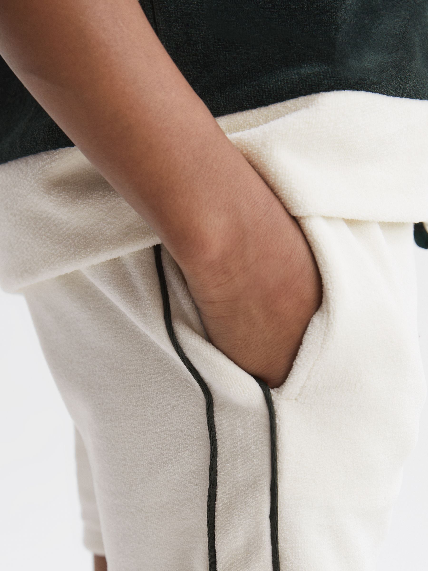 Senior Towelling Drawstring Shorts in Ecru - Image 4 of 6