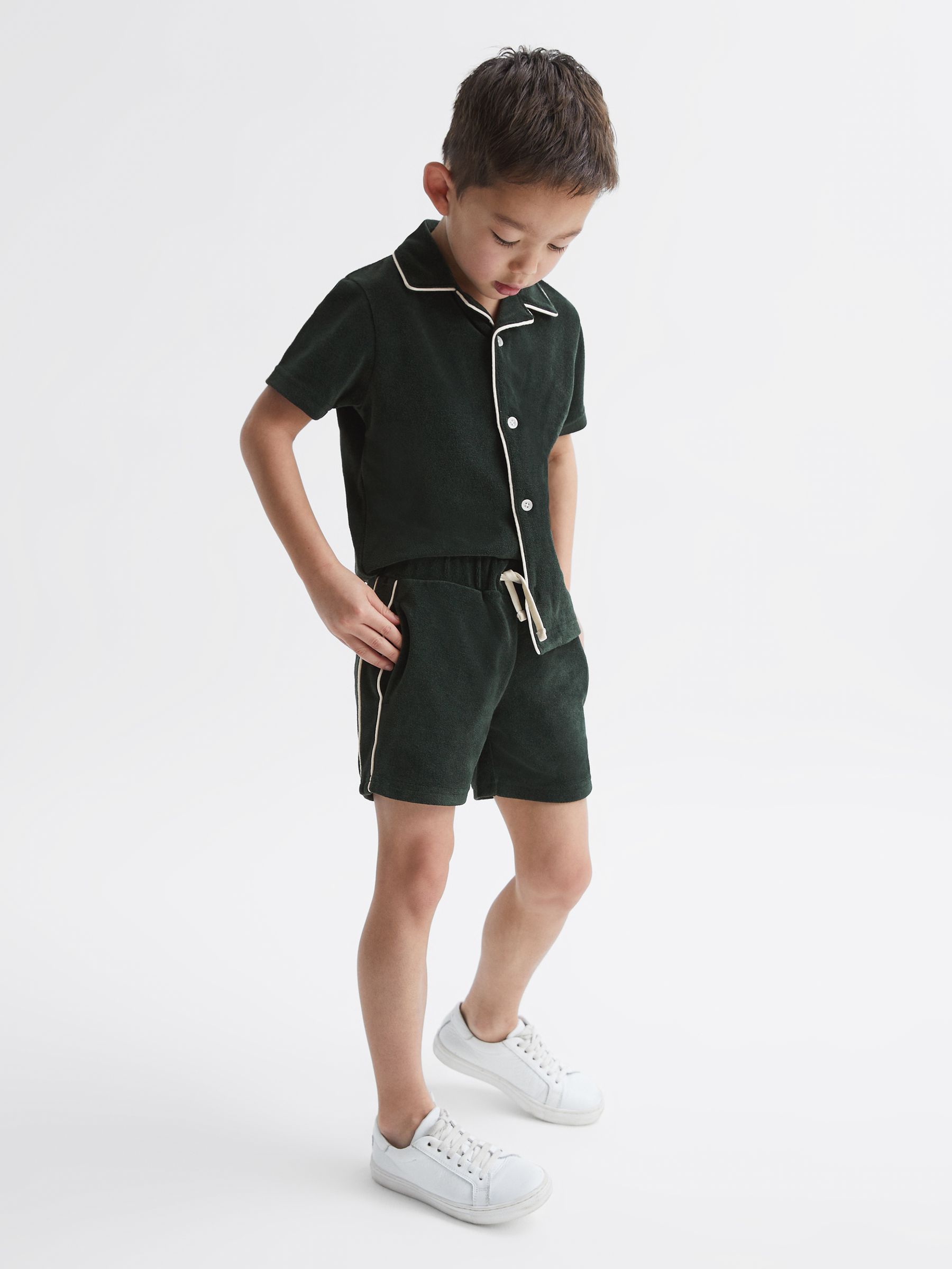 Junior Towelling Drawstring Shorts in Green - Image 1 of 6