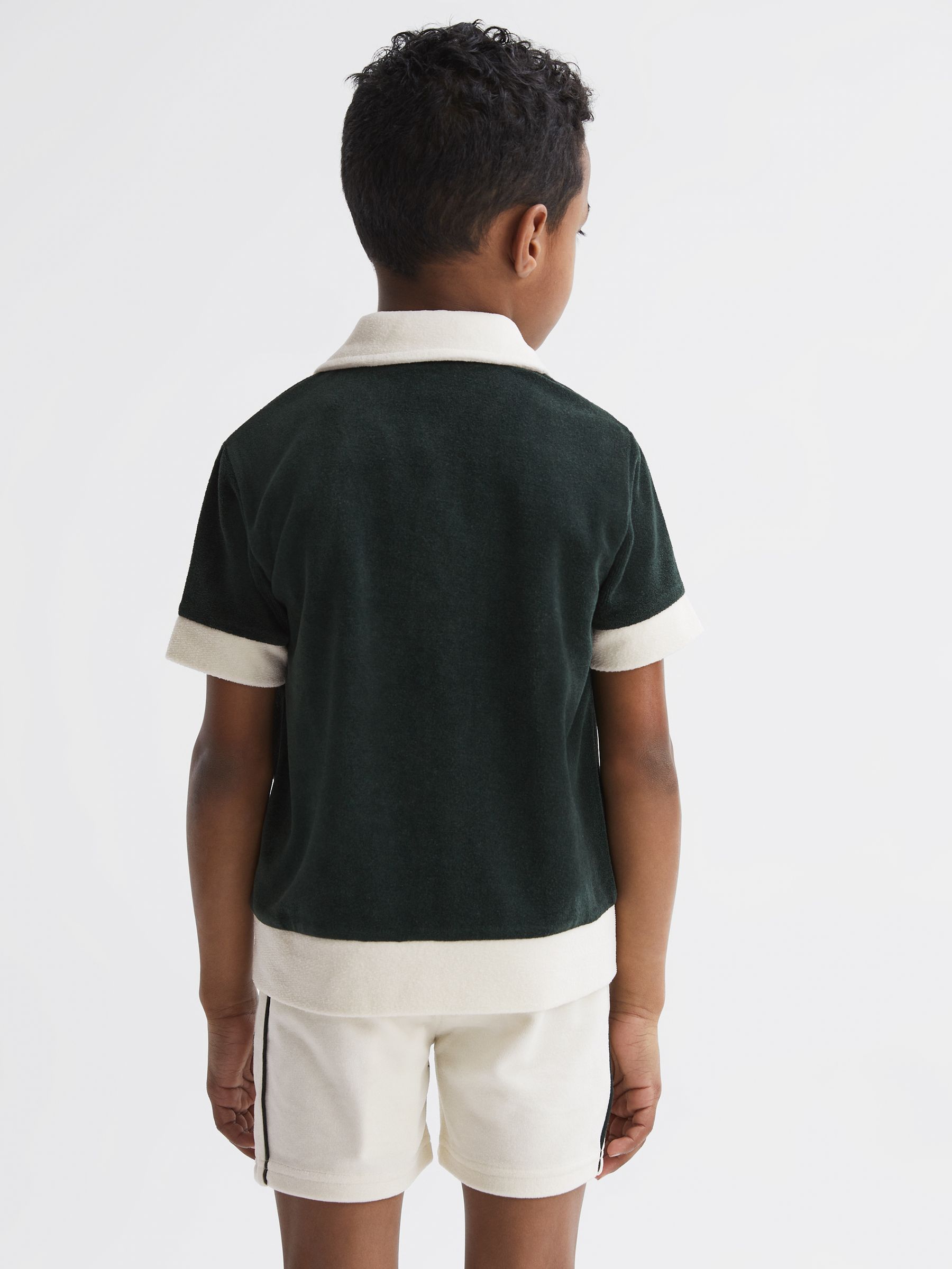 Junior Textured Cuban Collar Shirt in Green/Ecru - Image 5 of 6