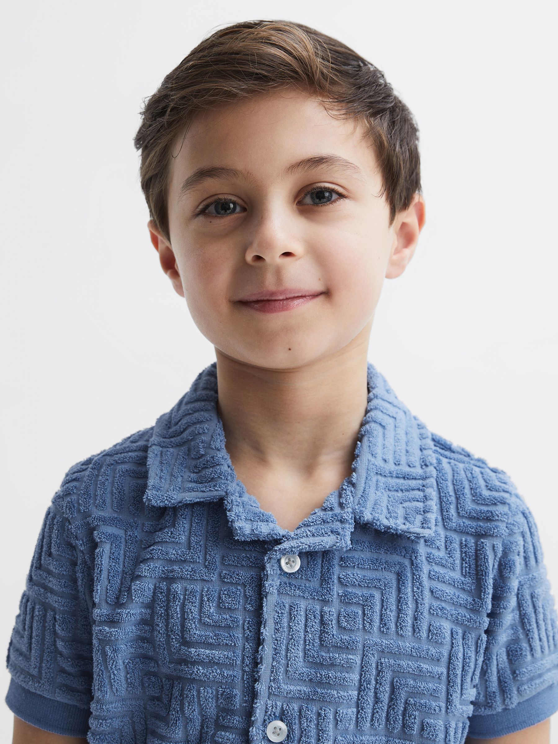 Junior Terry Towelling Shirt in Airforce Blue - Image 4 of 6