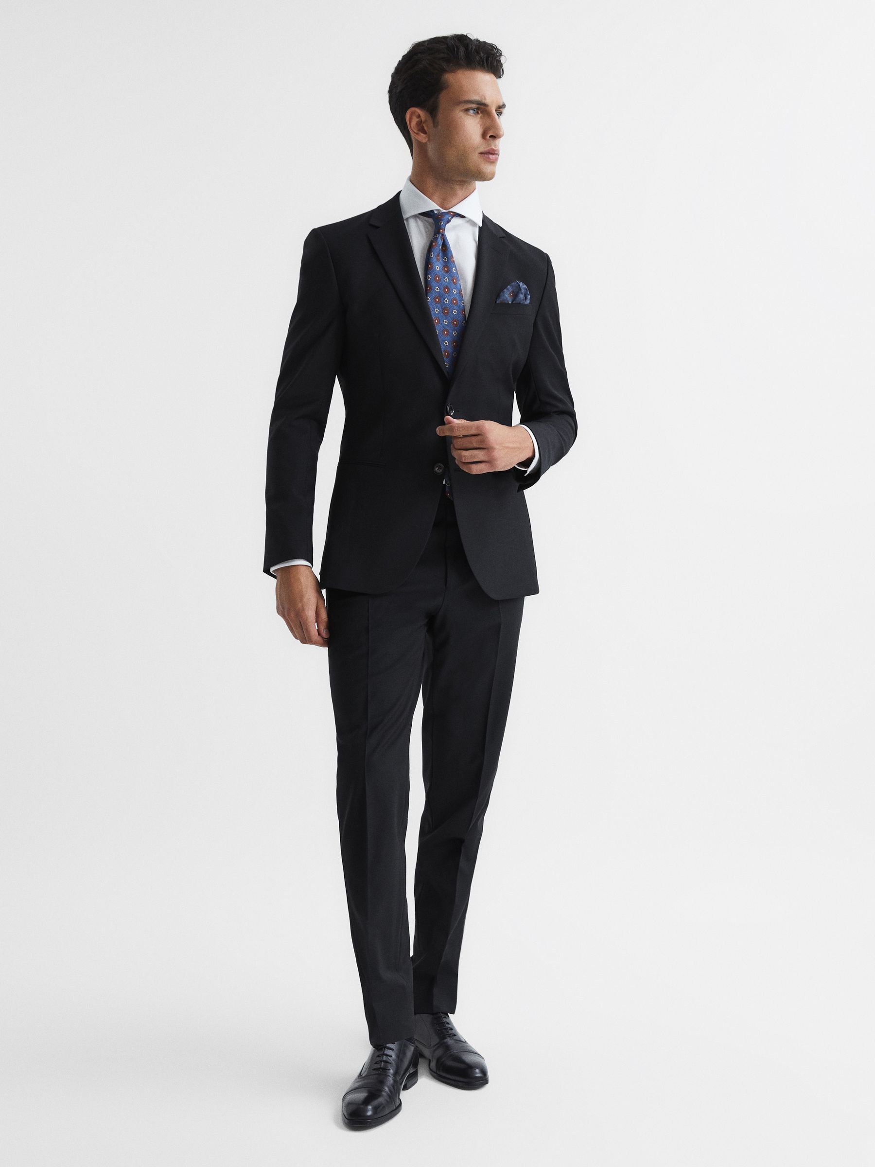 Slim Fit Wool Blend Trousers in Black - Image 3 of 5