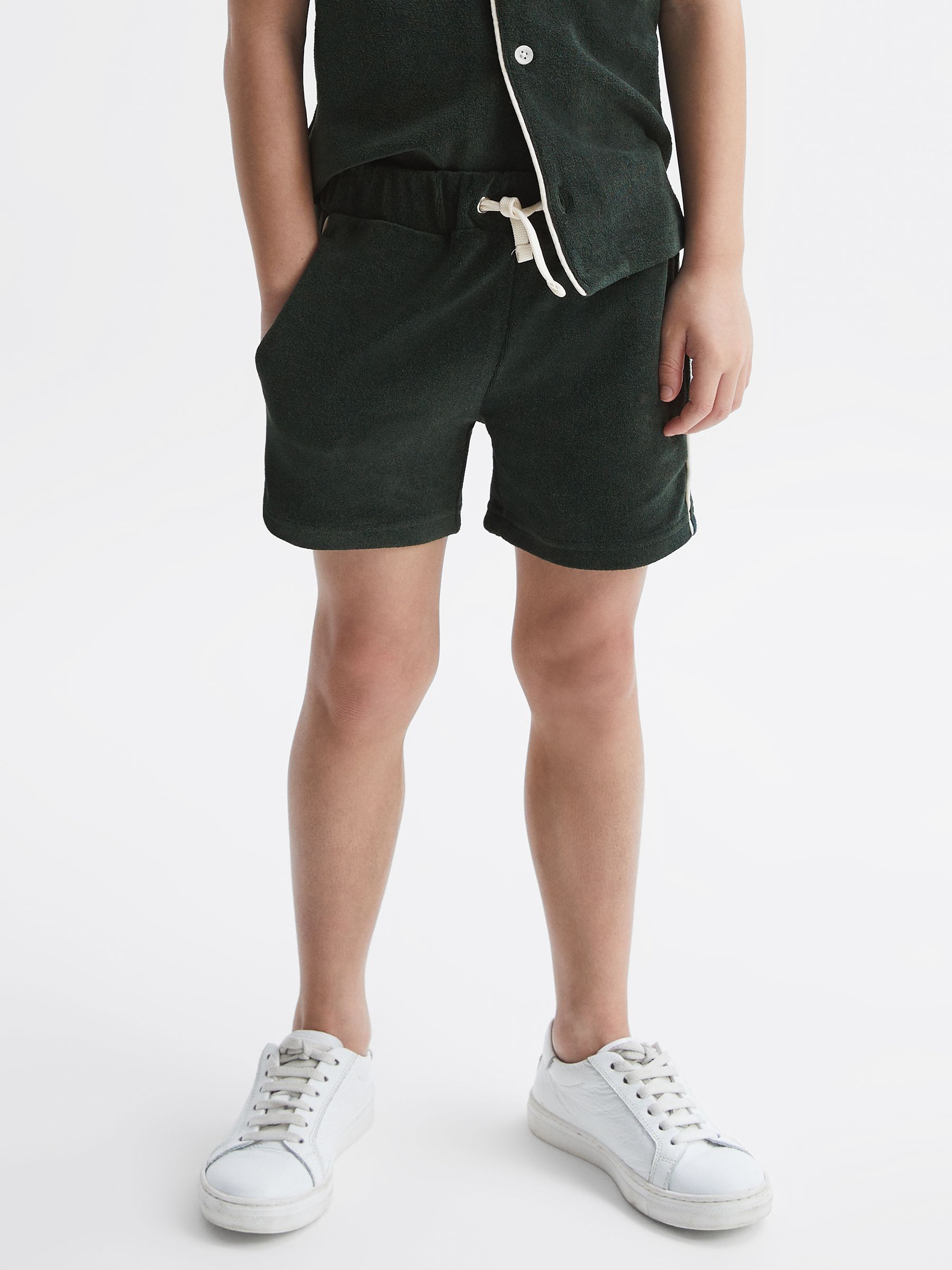 Senior Towelling Drawstring Shorts in Green - Image 1 of 6