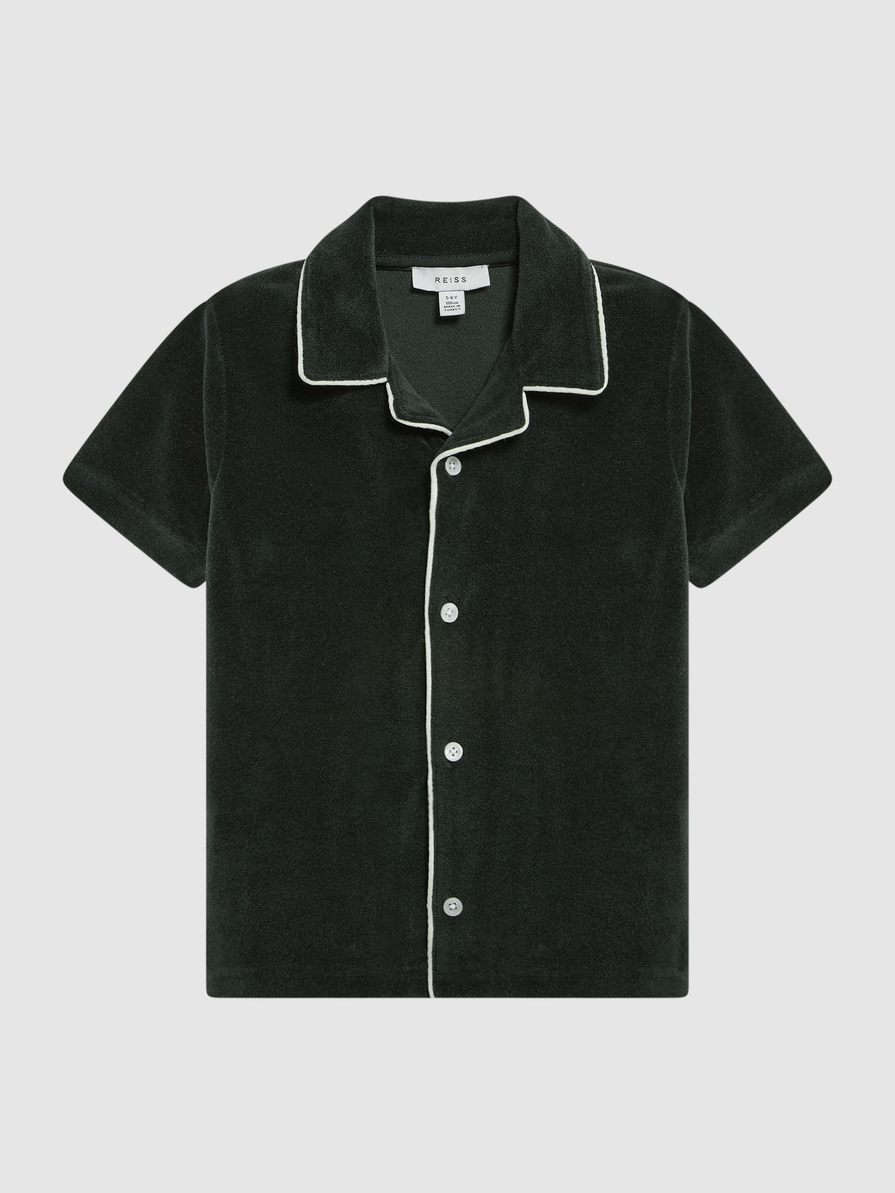 4-9 yrs Towelling Cuban Collar Shirt in Green - Image 2 of 6