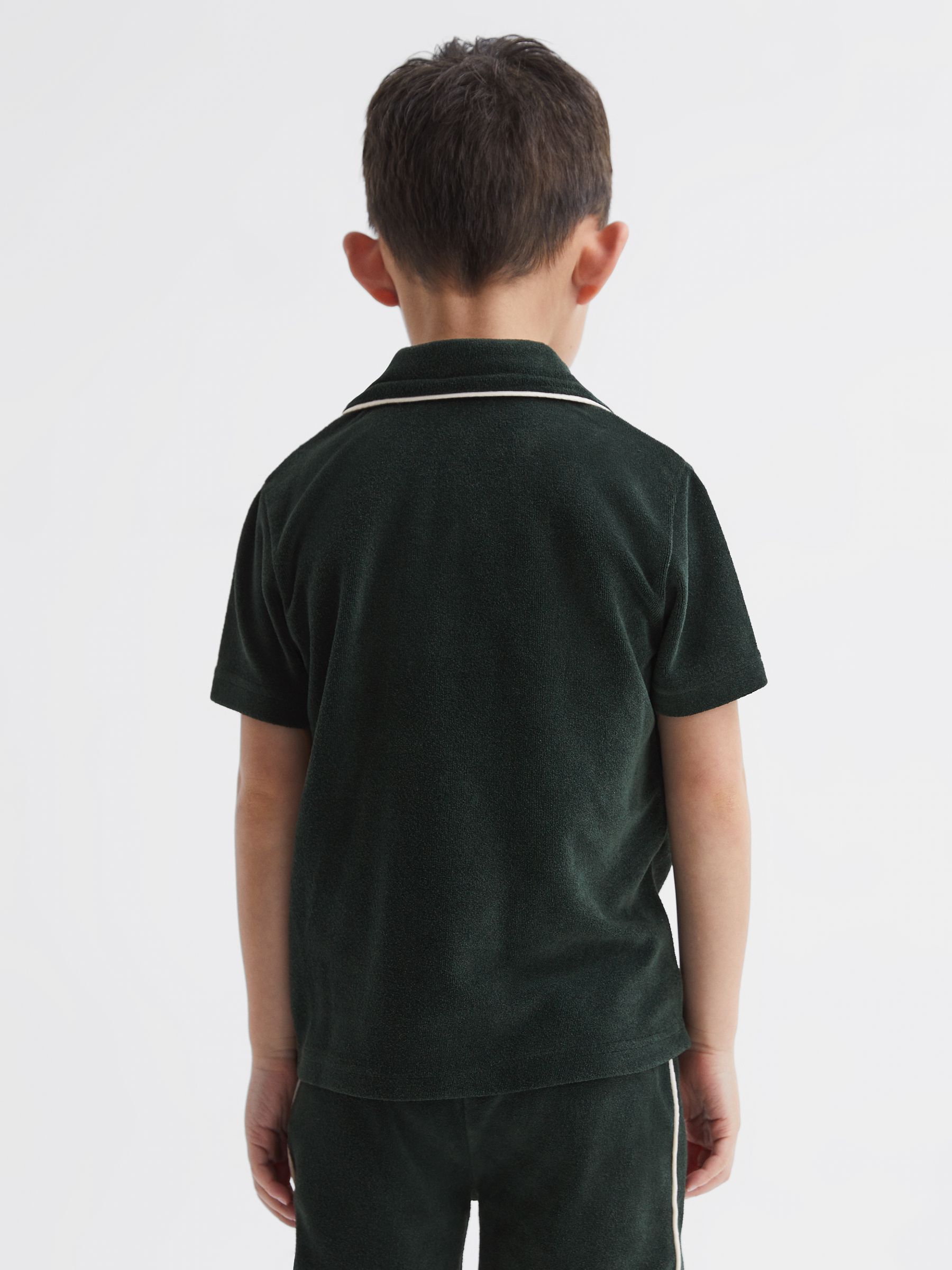 4-9 yrs Towelling Cuban Collar Shirt in Green - Image 5 of 6