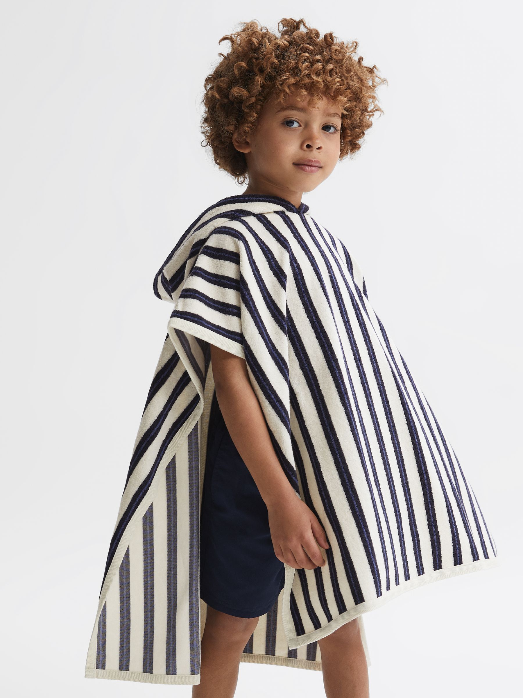 Hooded Sleeveless Poncho Towel in Blue Stripe - Image 3 of 6