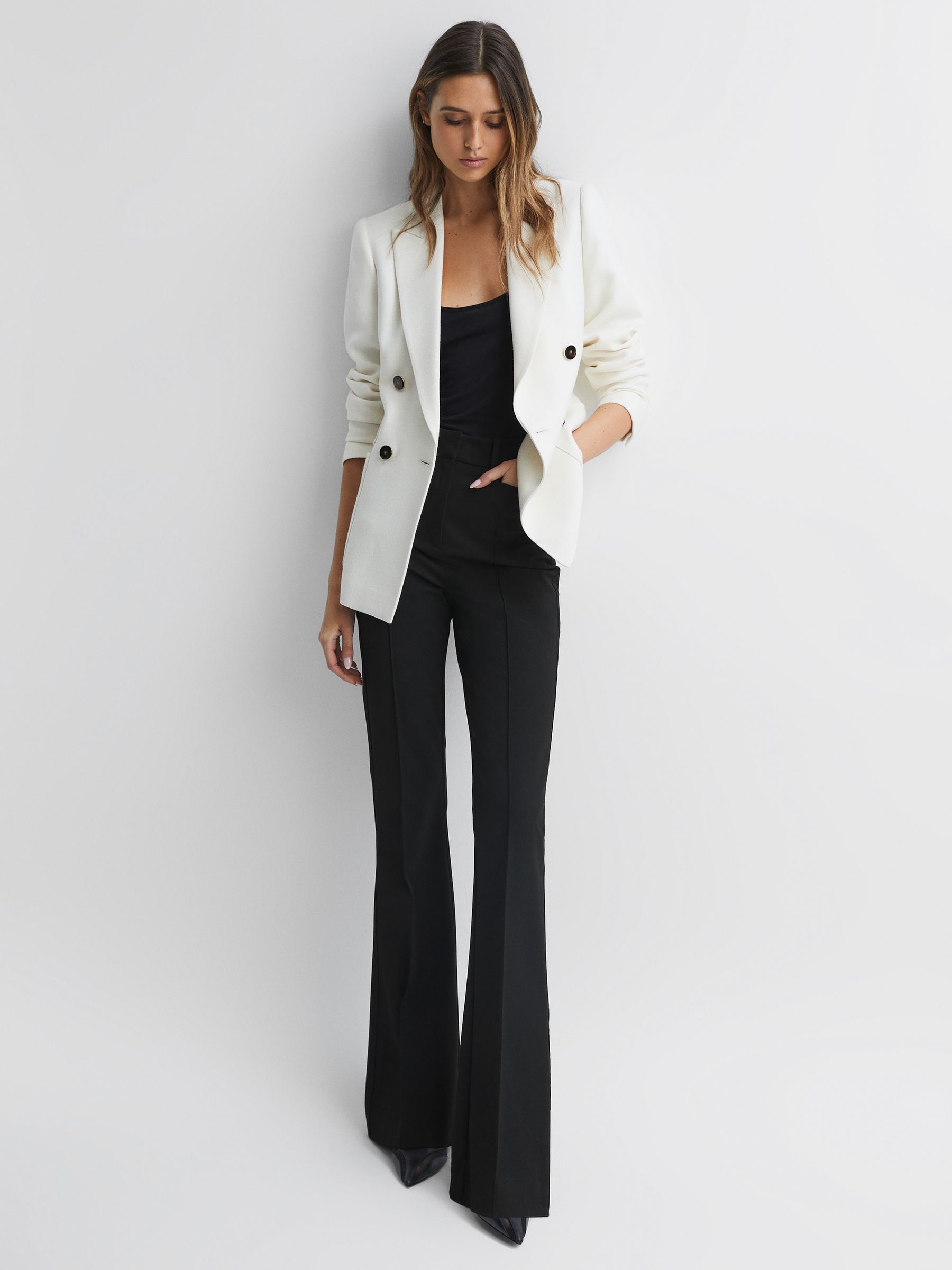 Petite Flared High Rise Trousers in Black - Image 1 of 6