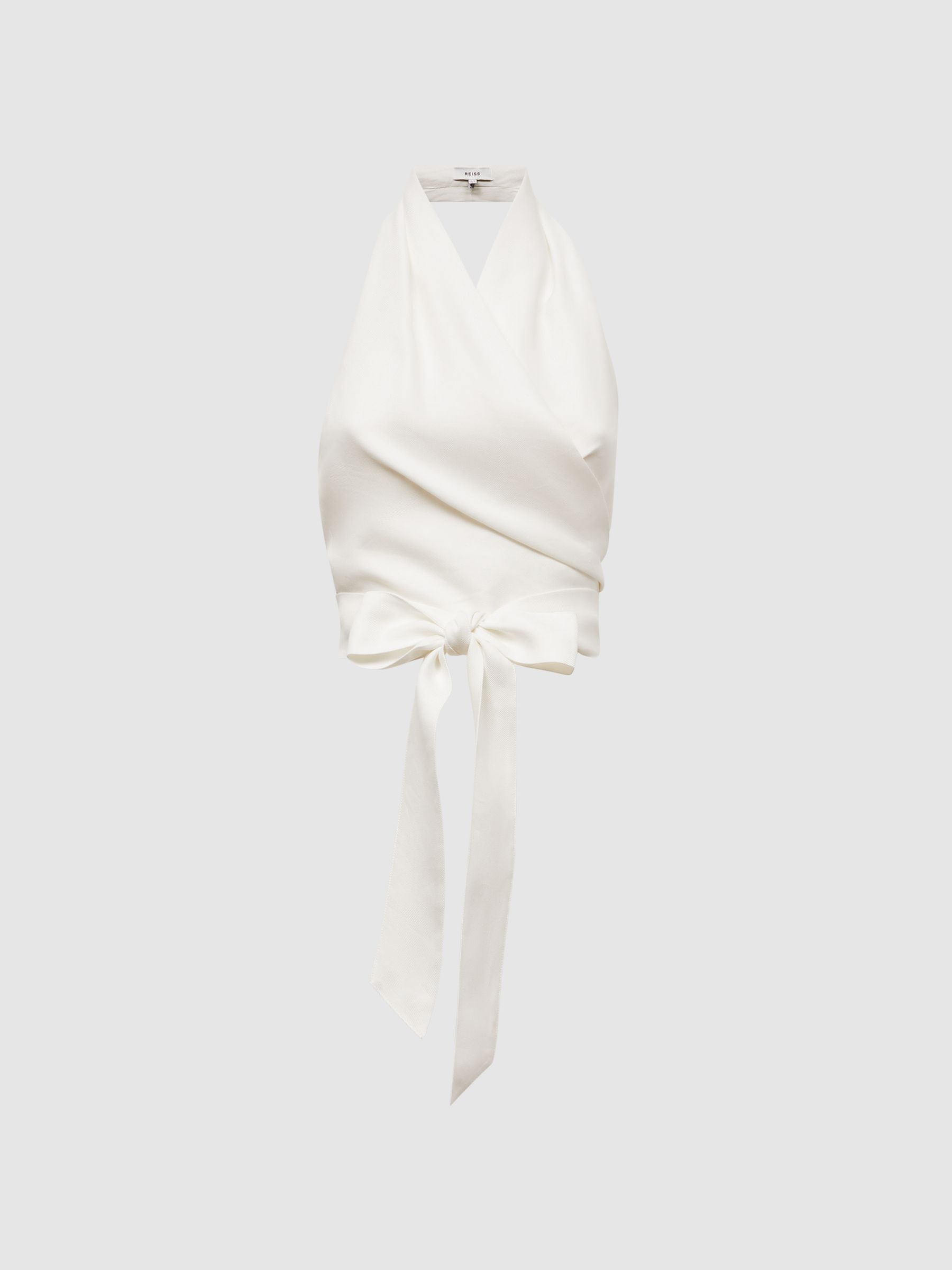 Halter Neck Linen Blend Crop Top in White - Image 2 of 6