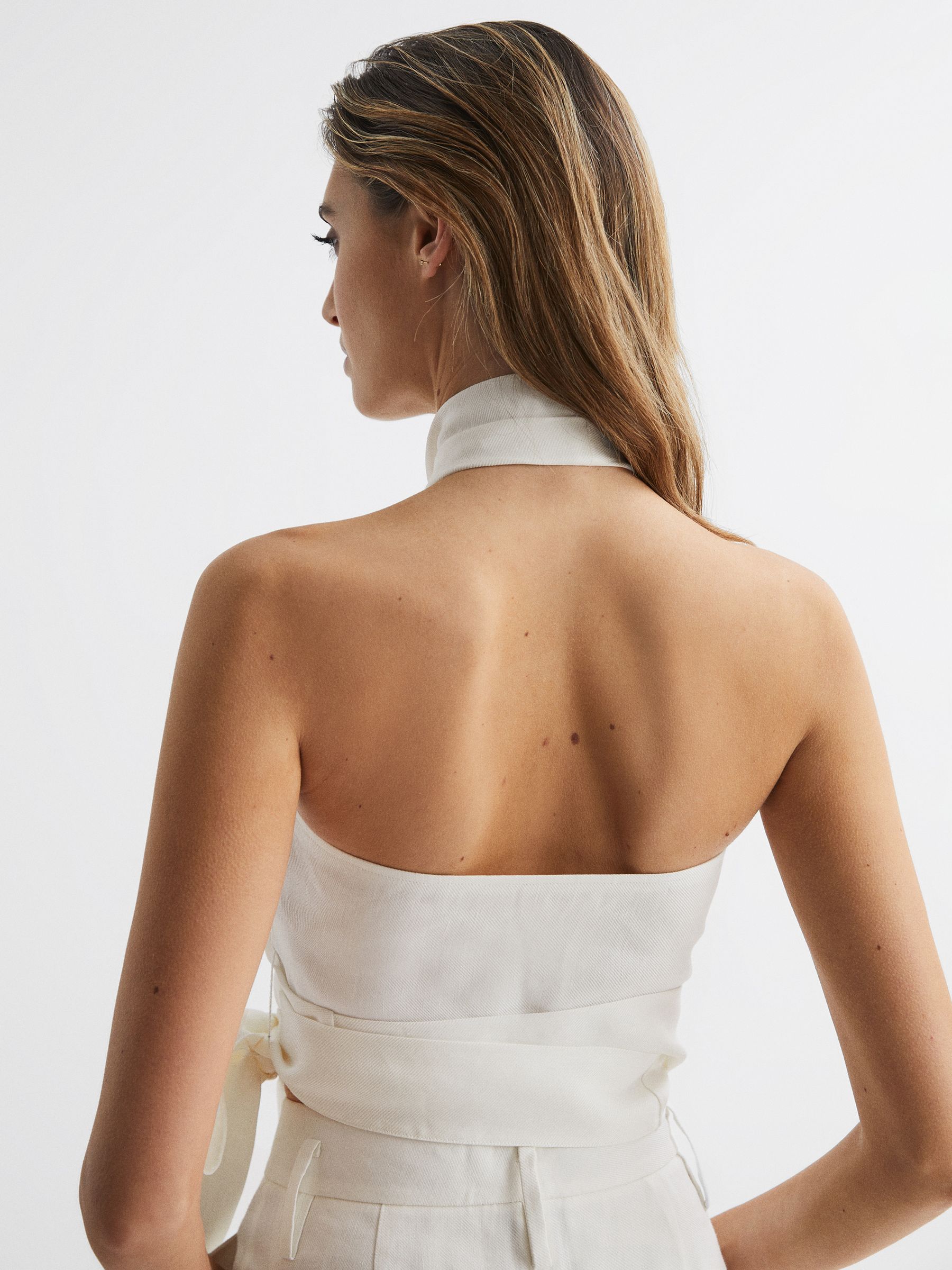 Halter Neck Linen Blend Crop Top in White - Image 5 of 6