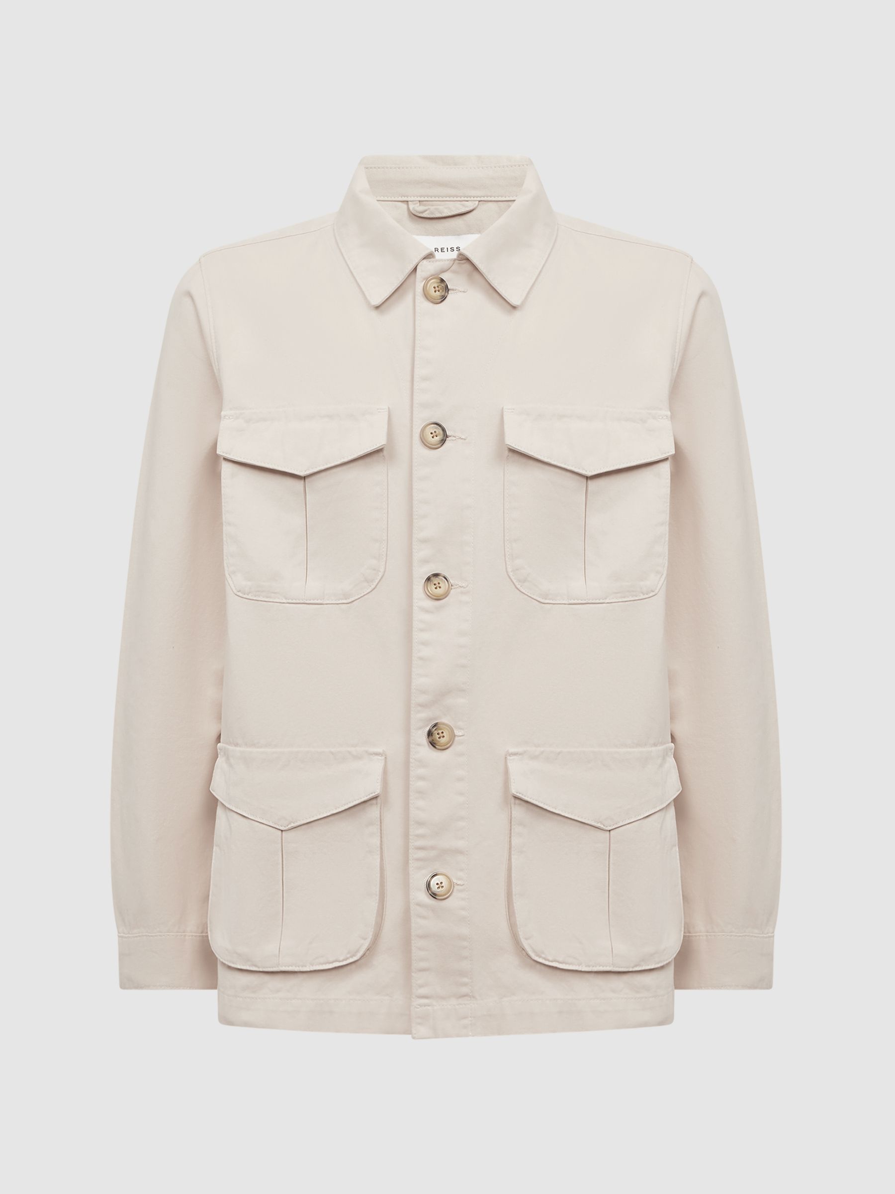 Button Through Long Sleeve Cotton Overshirt in Ecru - Image 2 of 4