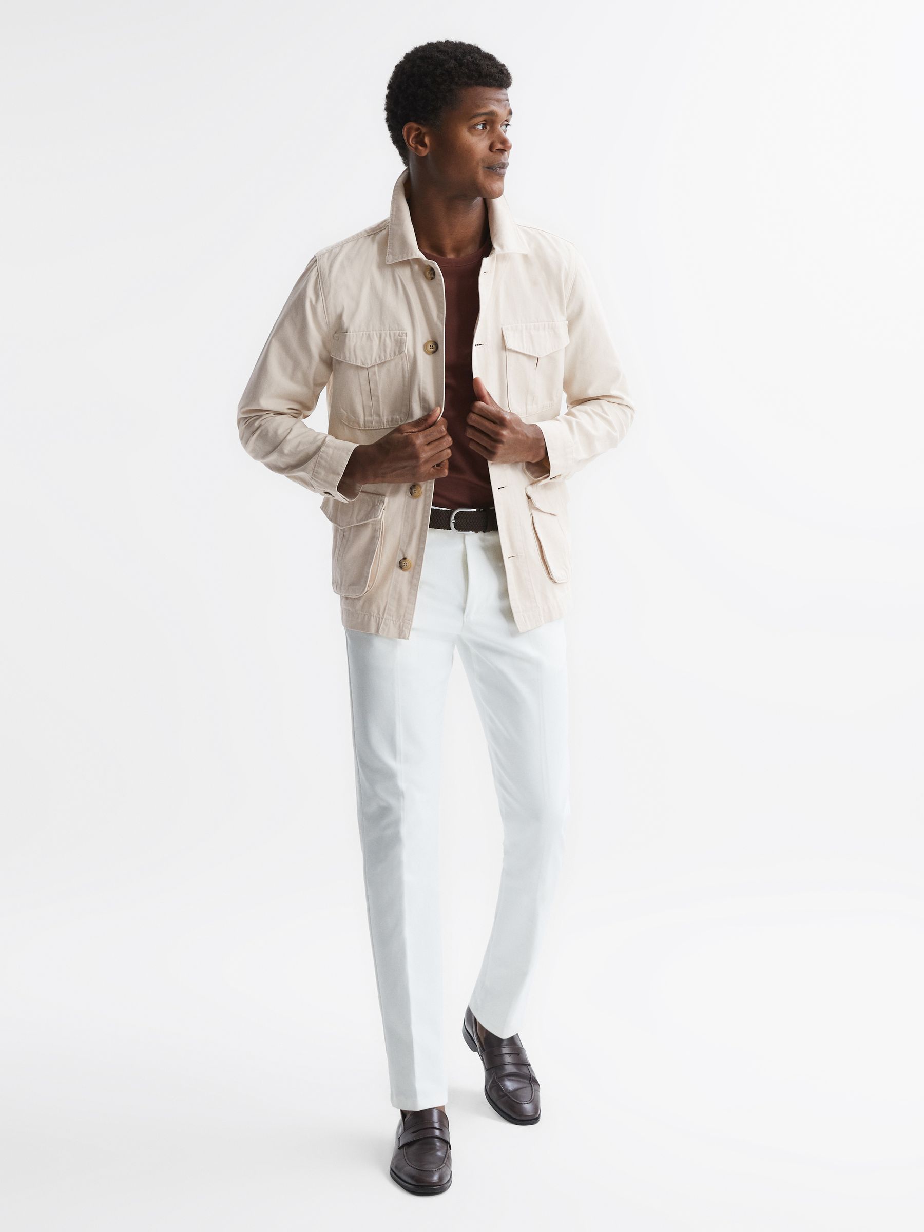 Button Through Long Sleeve Cotton Overshirt in Ecru - Image 3 of 4