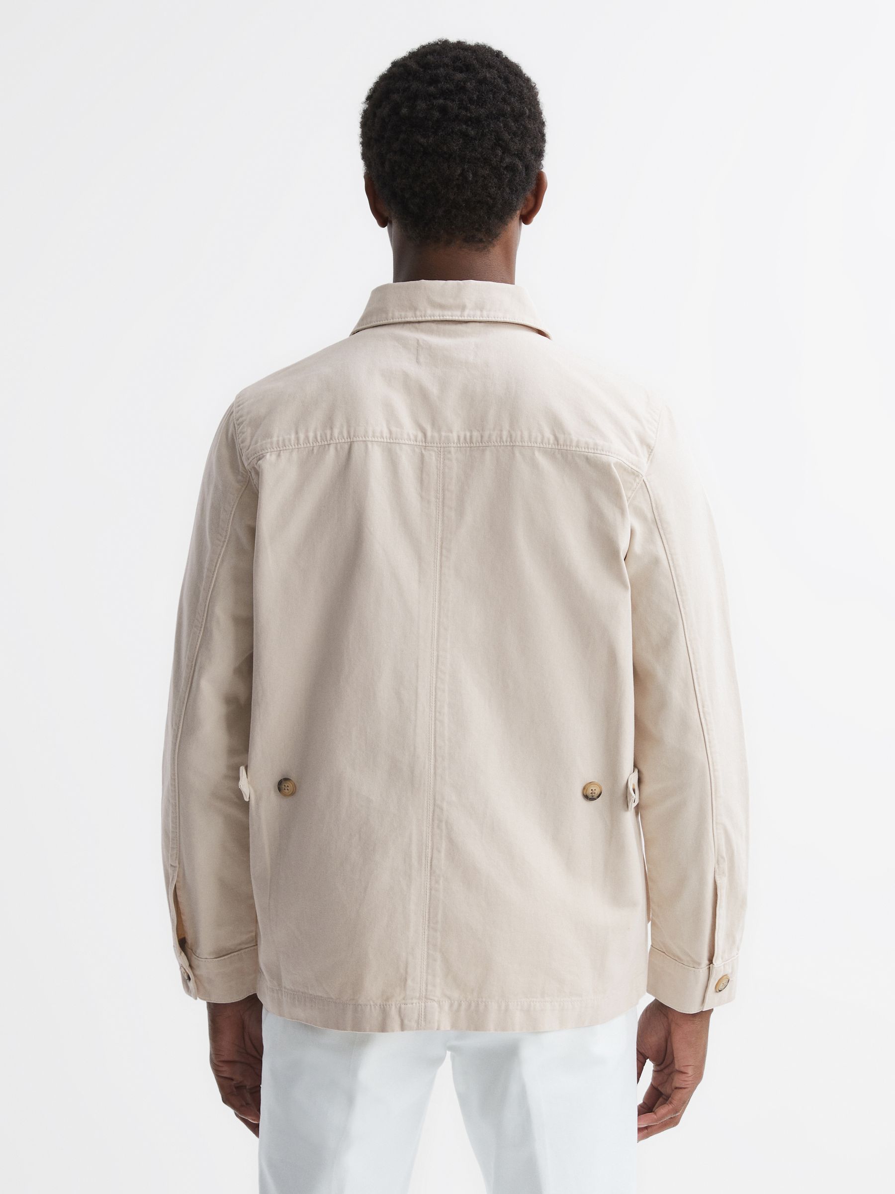 Button Through Long Sleeve Cotton Overshirt in Ecru - Image 4 of 4