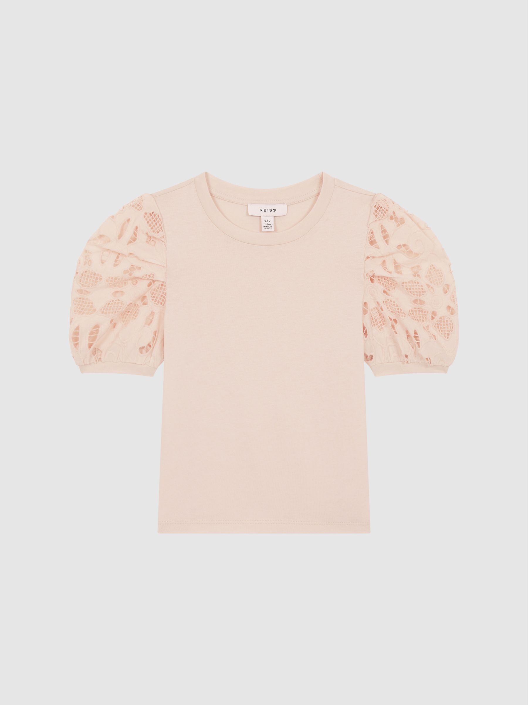 9-12 yrs Floral Lace Puff Sleeve T-Shirt in Pink - Image 2 of 6