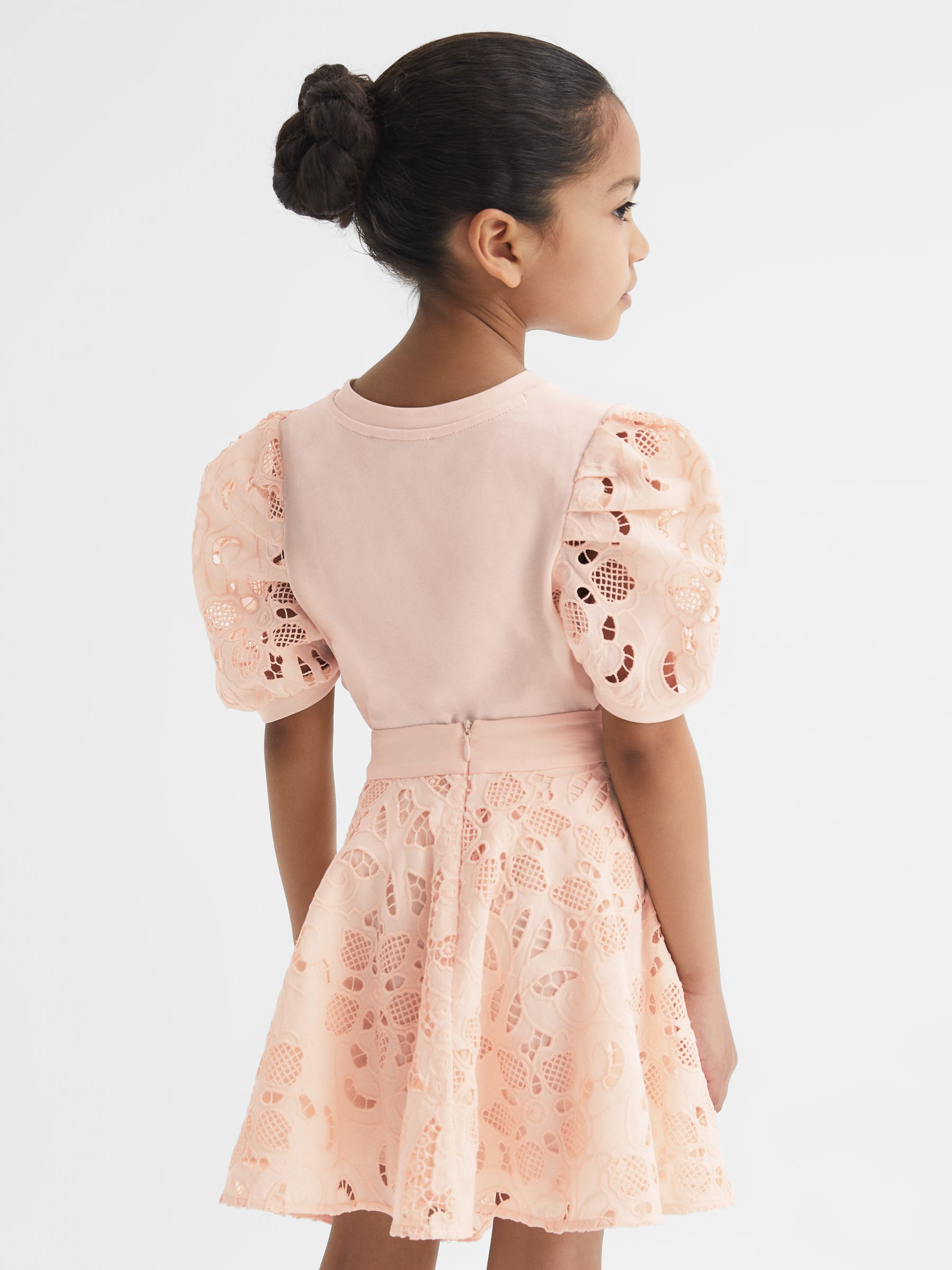 9-12 yrs Floral Lace Puff Sleeve T-Shirt in Pink - Image 5 of 6