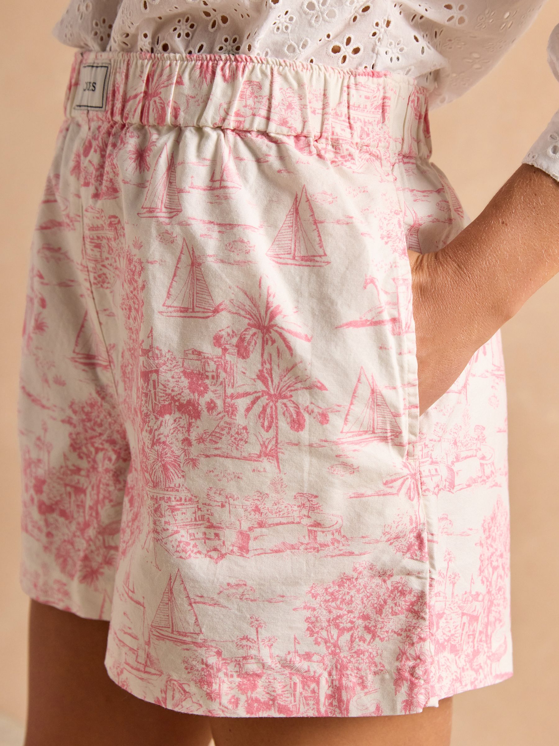 Amara Pink Toile de Jouy Pull-On Cotton Shorts - Image 4 of 14