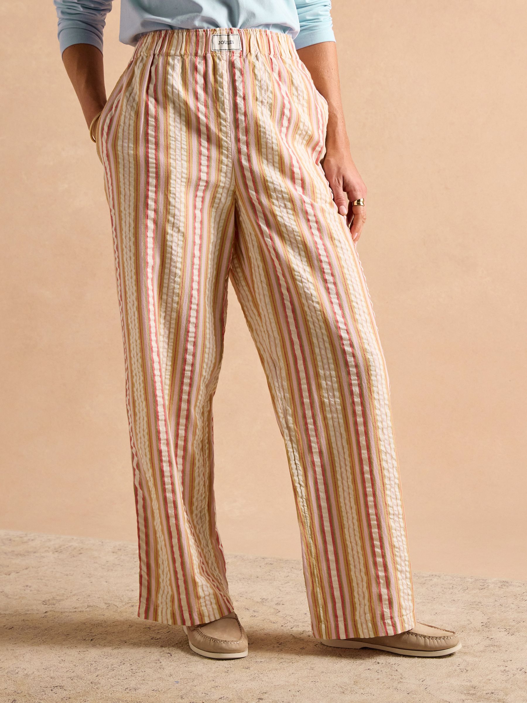 Hallie Orange Stripe Pull-On Cotton Trousers | Joules