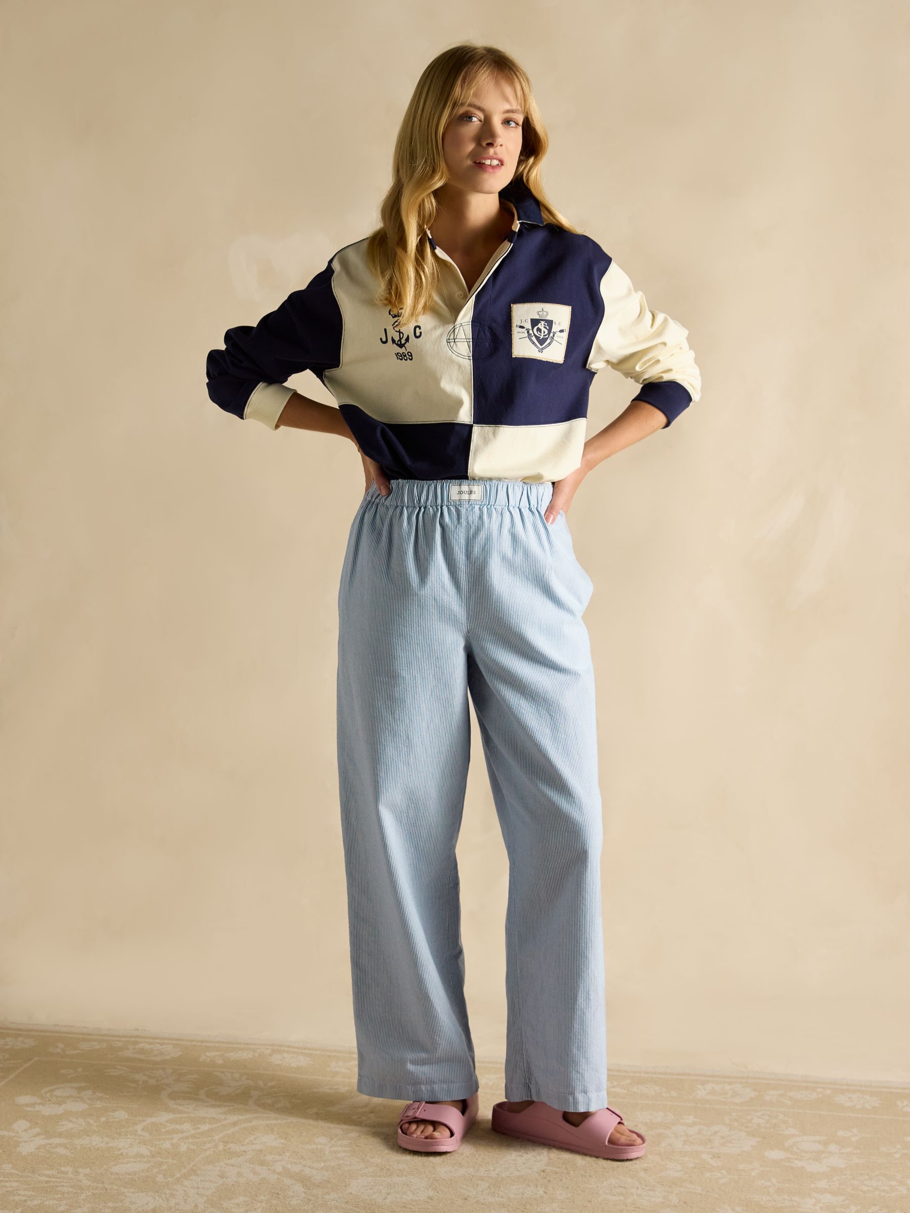 Hallie Blue Stripe Pull-On Cotton Trousers - Image 8 of 9