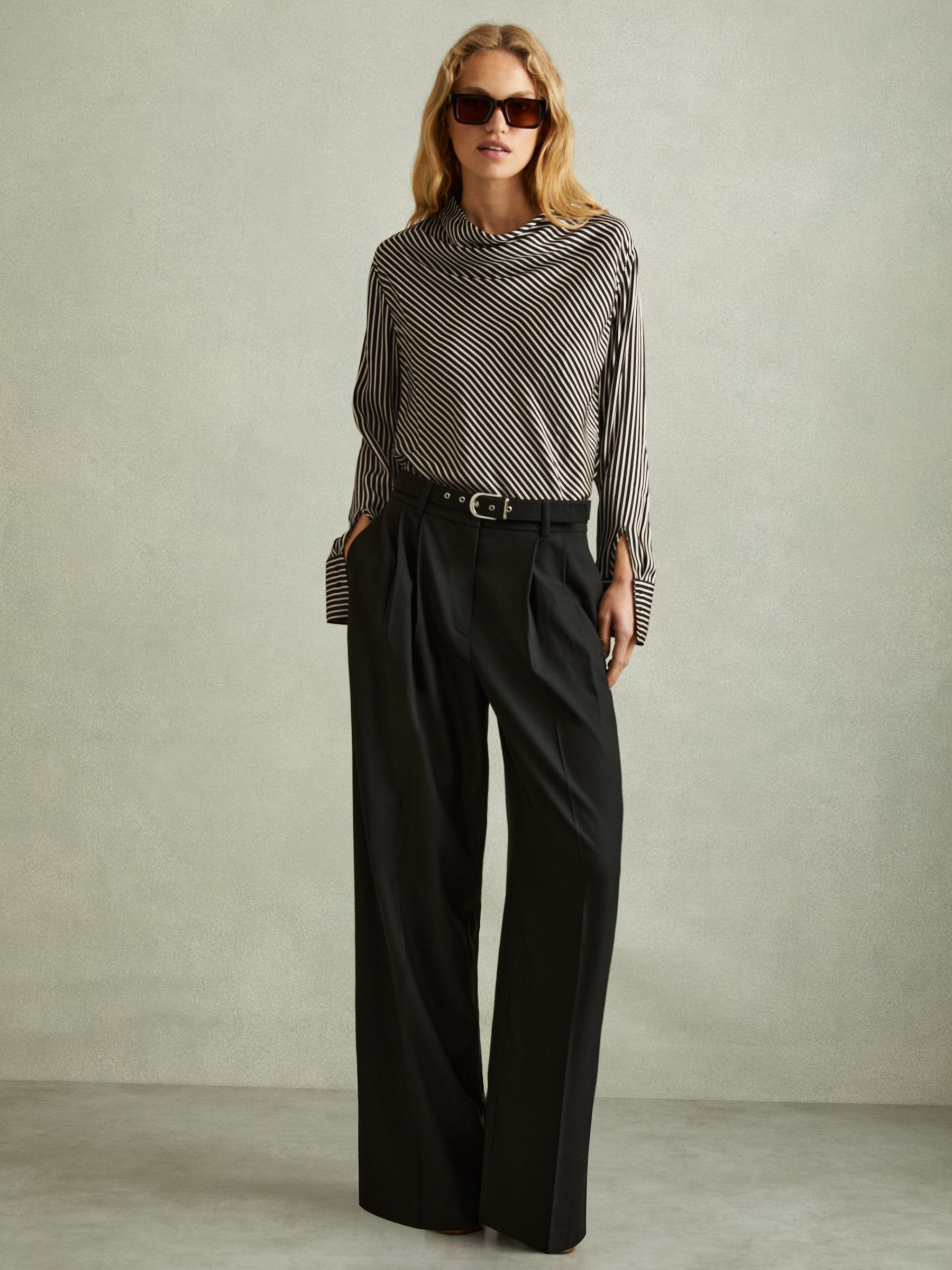 Addison Black Striped Cowl Neck Top - Image 1 of 6