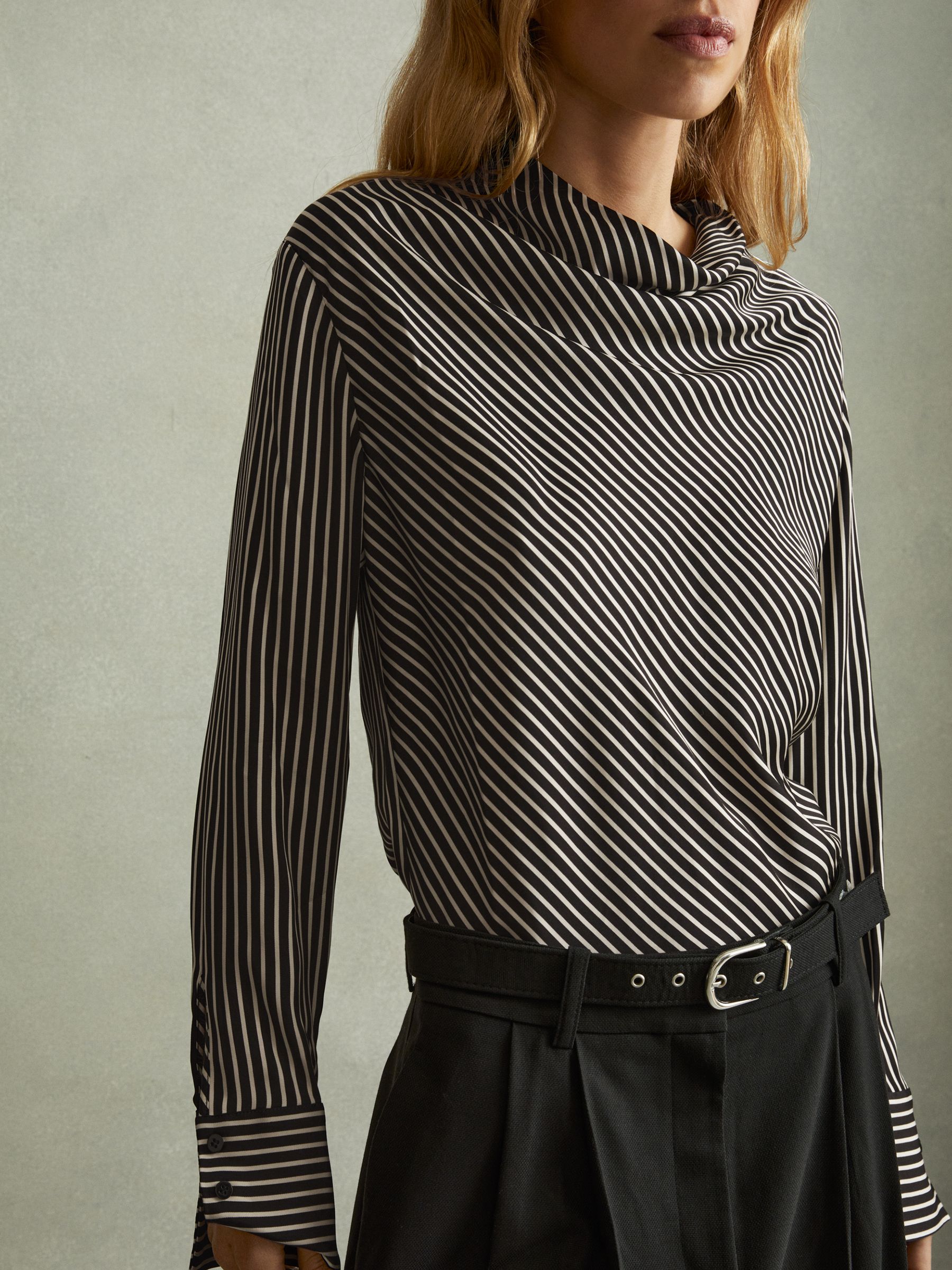 Addison Black Striped Cowl Neck Top - Image 3 of 6