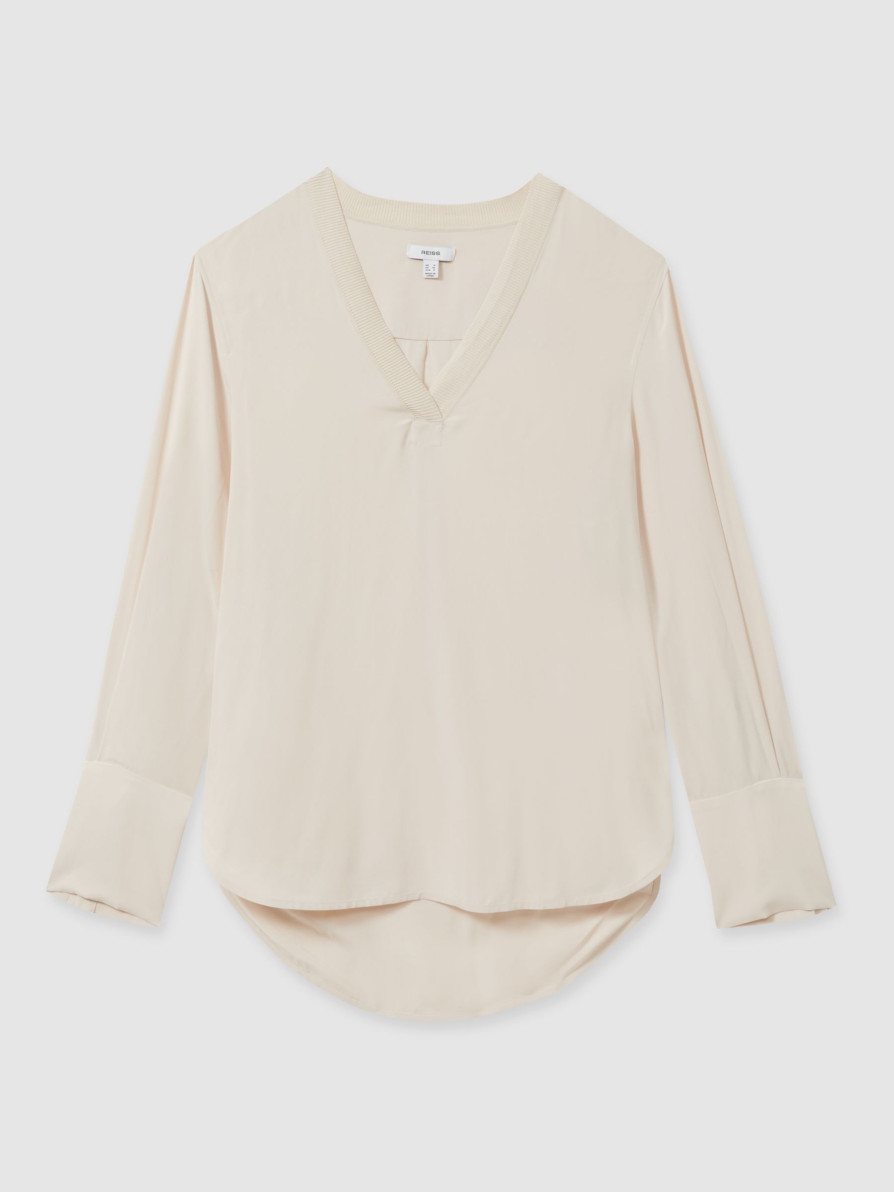 Relaxed High-Low V-Neck Top in Pale Pink - Image 2 of 5