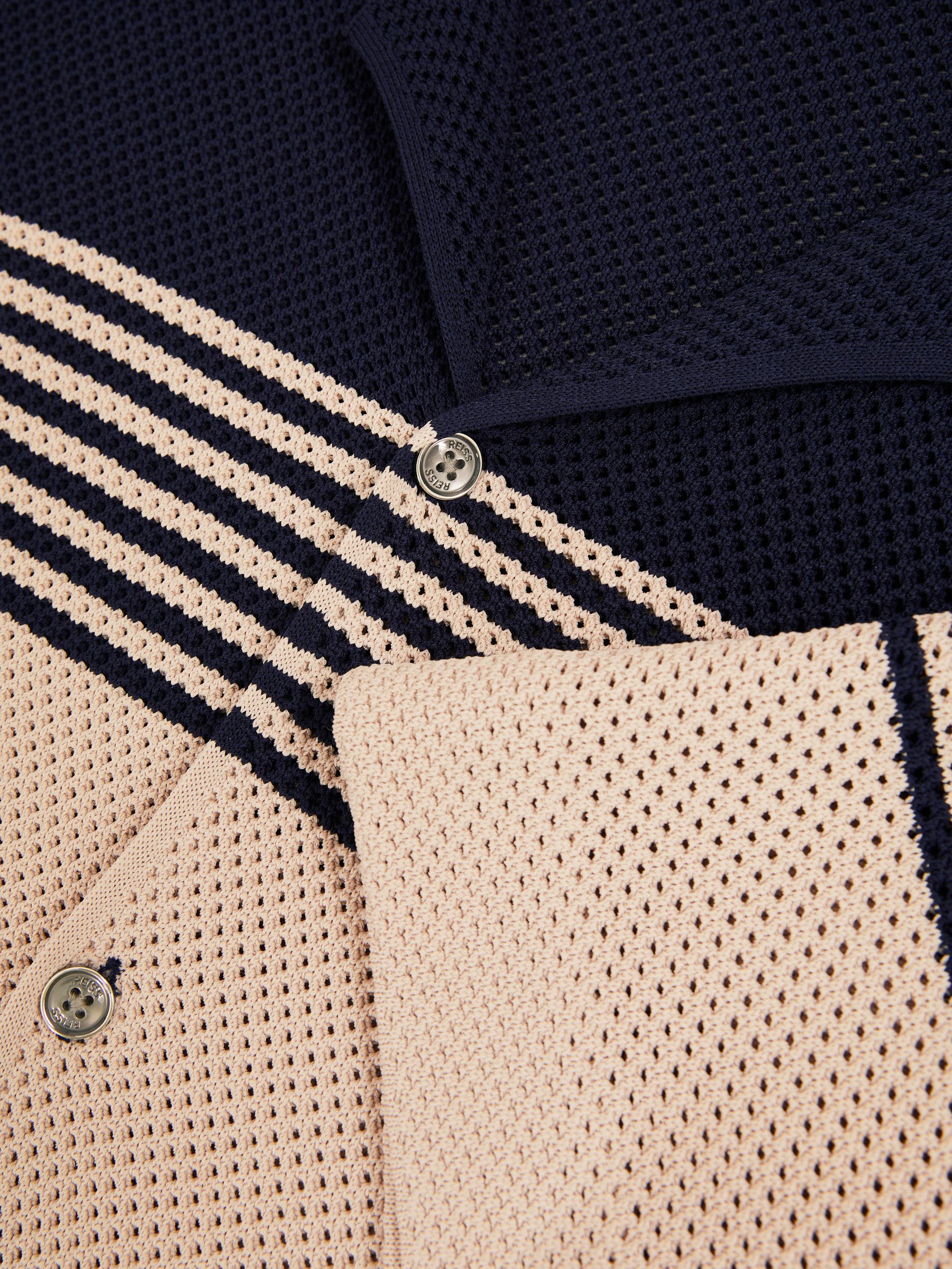Stripe Textured-Knit Cuban-Collar Shirt in Navy/Stone - Image 6 of 6