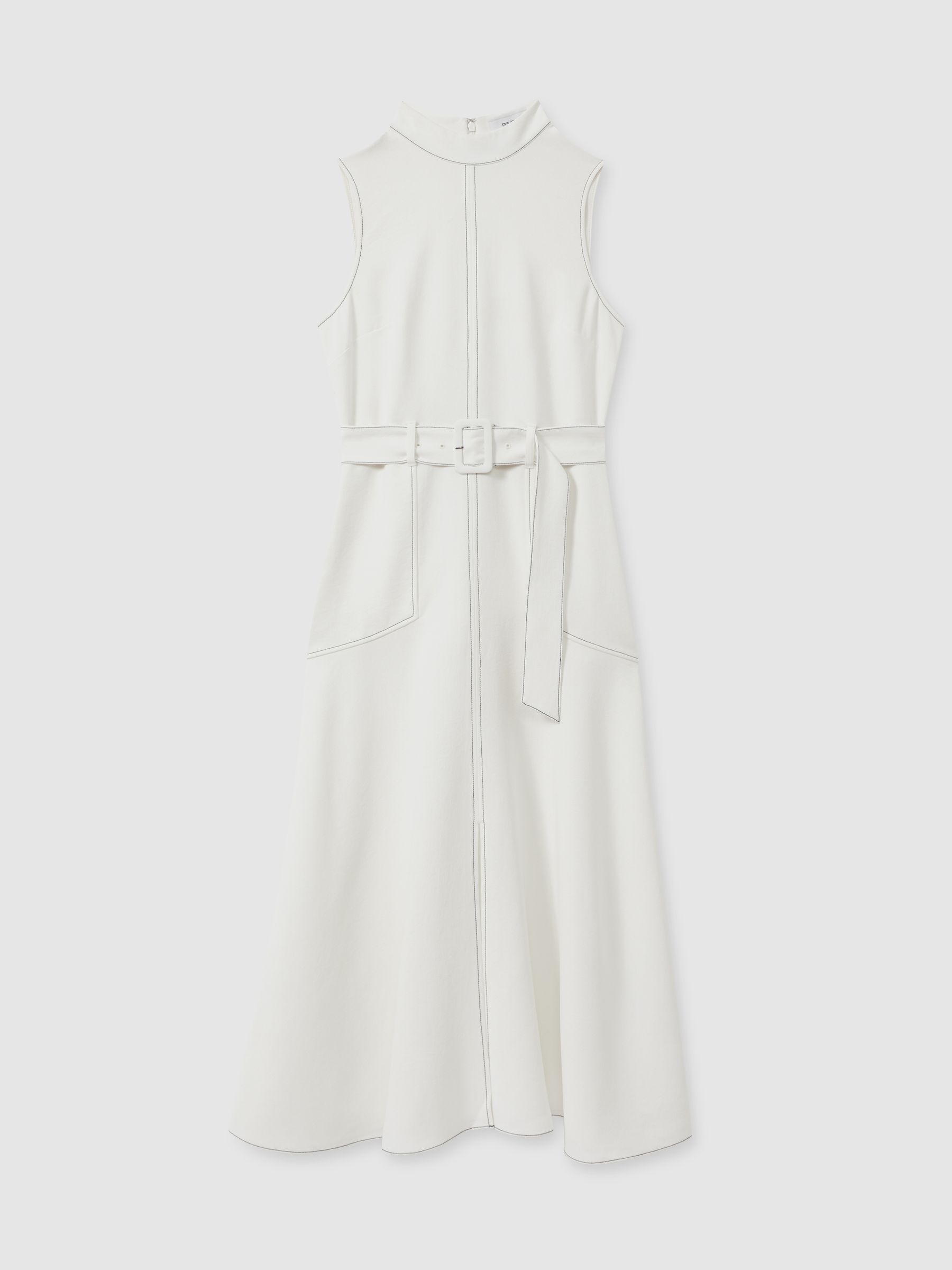 Thora Ivory Contrast Stitch Belted Midi Dress - Image 2 of 6