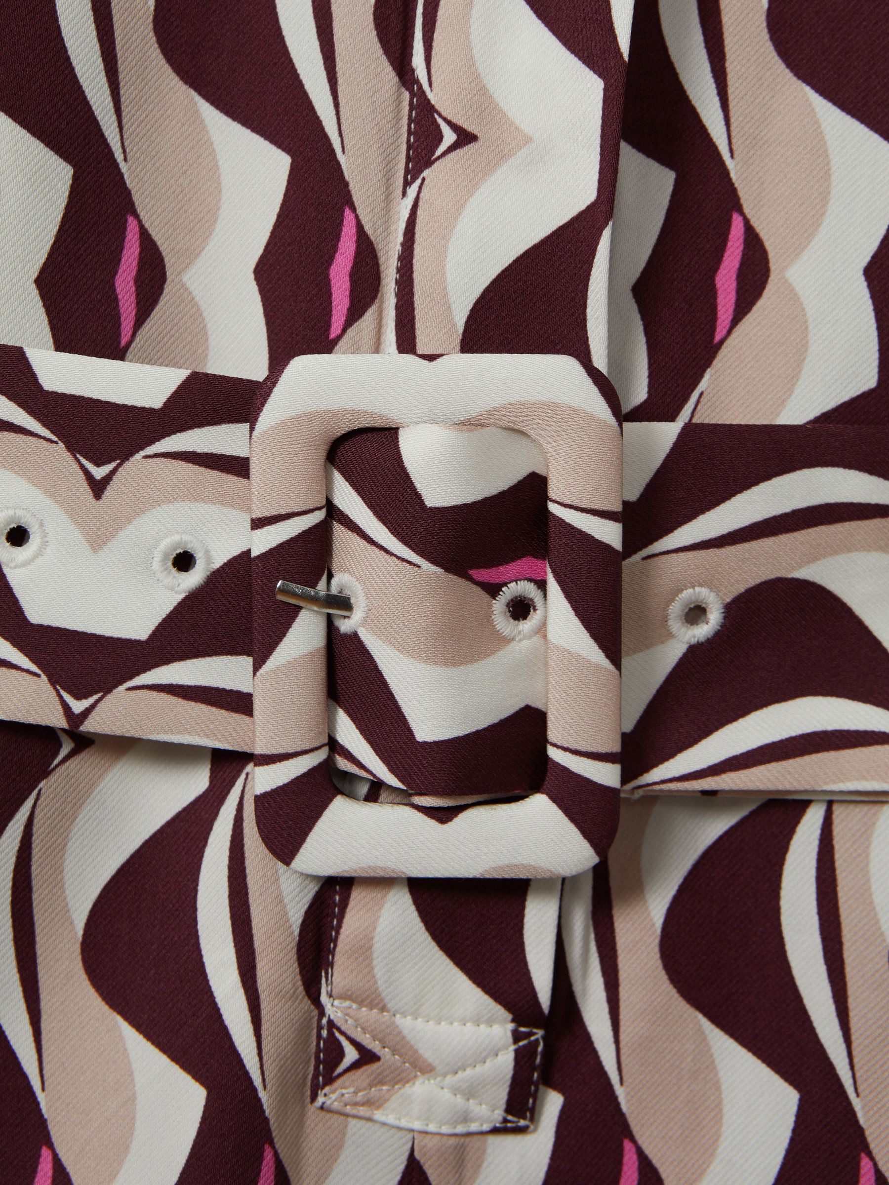 Wave Print Belted Playsuit in Burgundy - Image 4 of 4