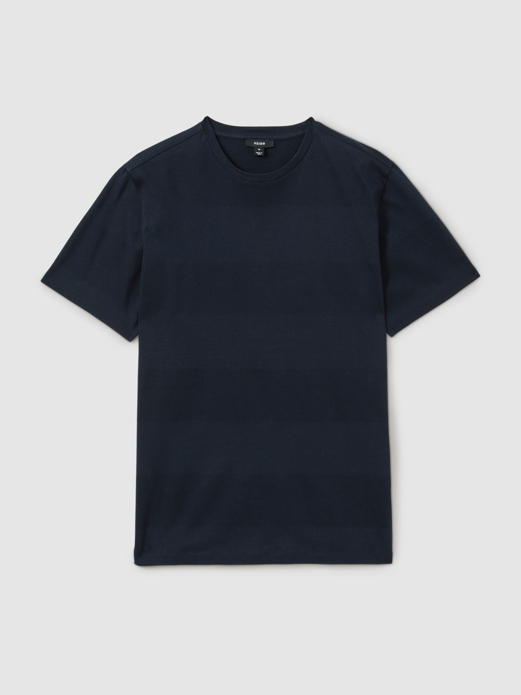 Mercerised Jacquard Crew Neck T-Shirt in Navy - Image 2 of 6