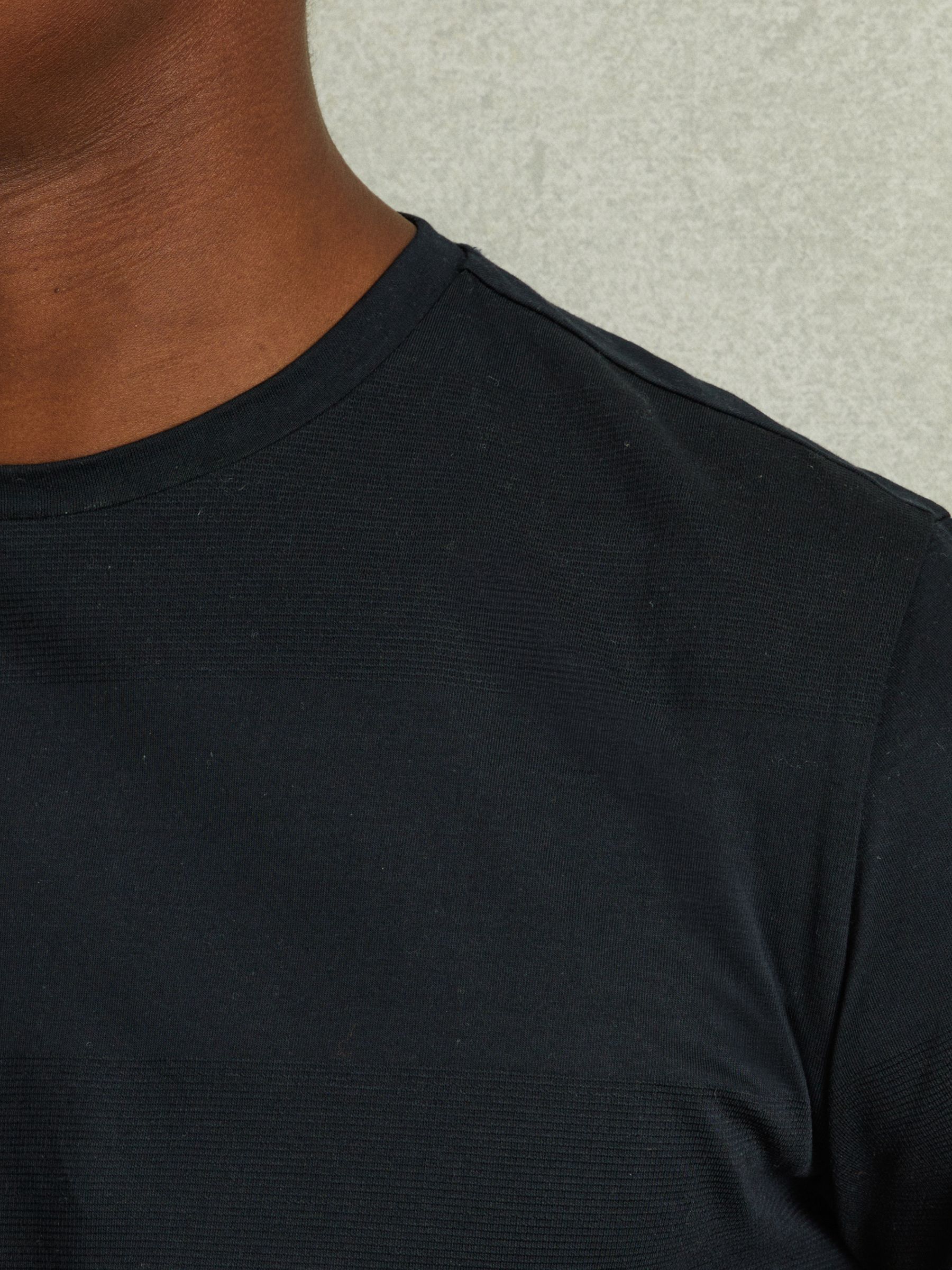 Mercerised Jacquard Crew Neck T-Shirt in Navy - Image 4 of 6