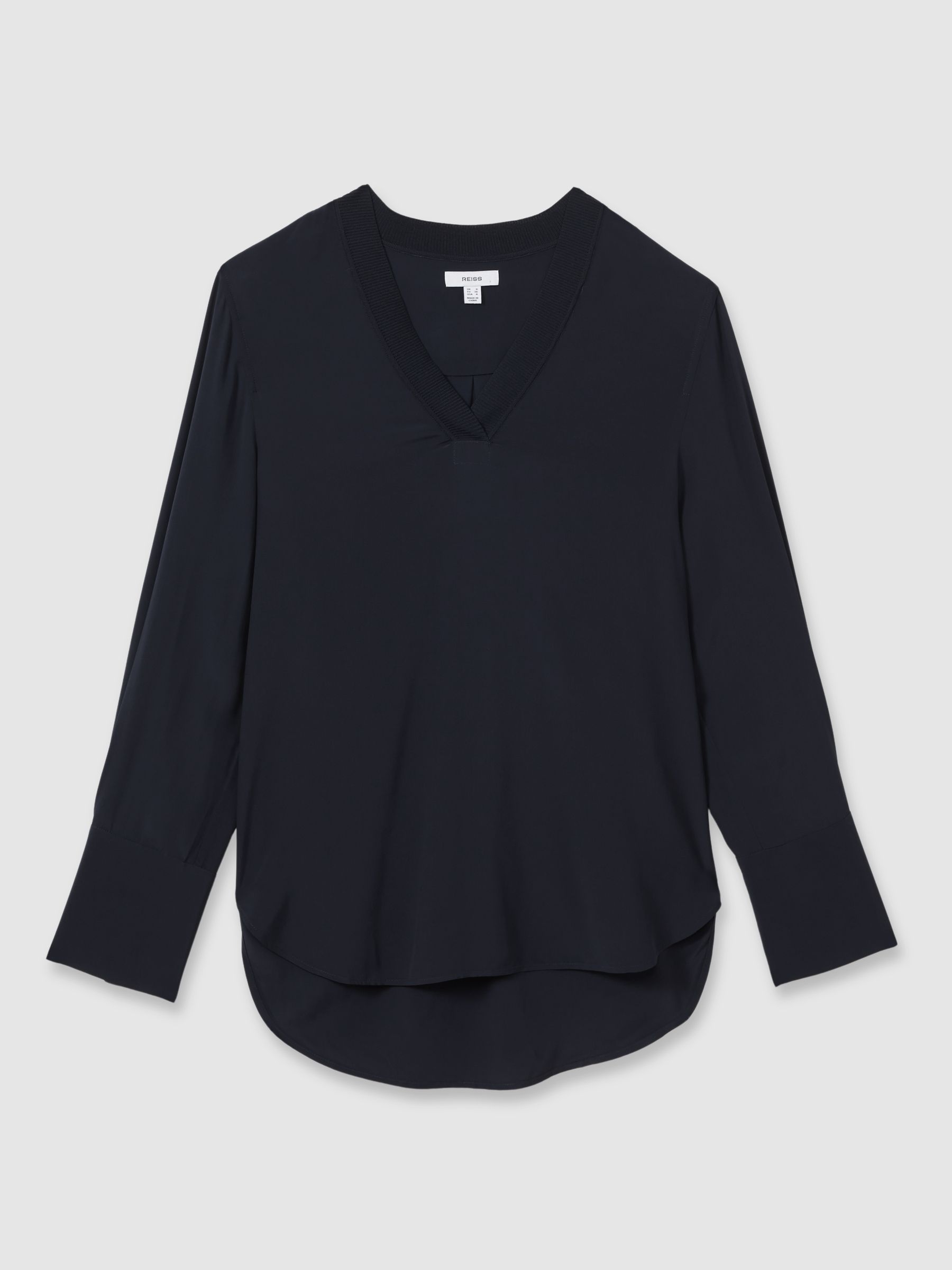 Relaxed High-Low V-Neck Top in Navy - Image 2 of 5